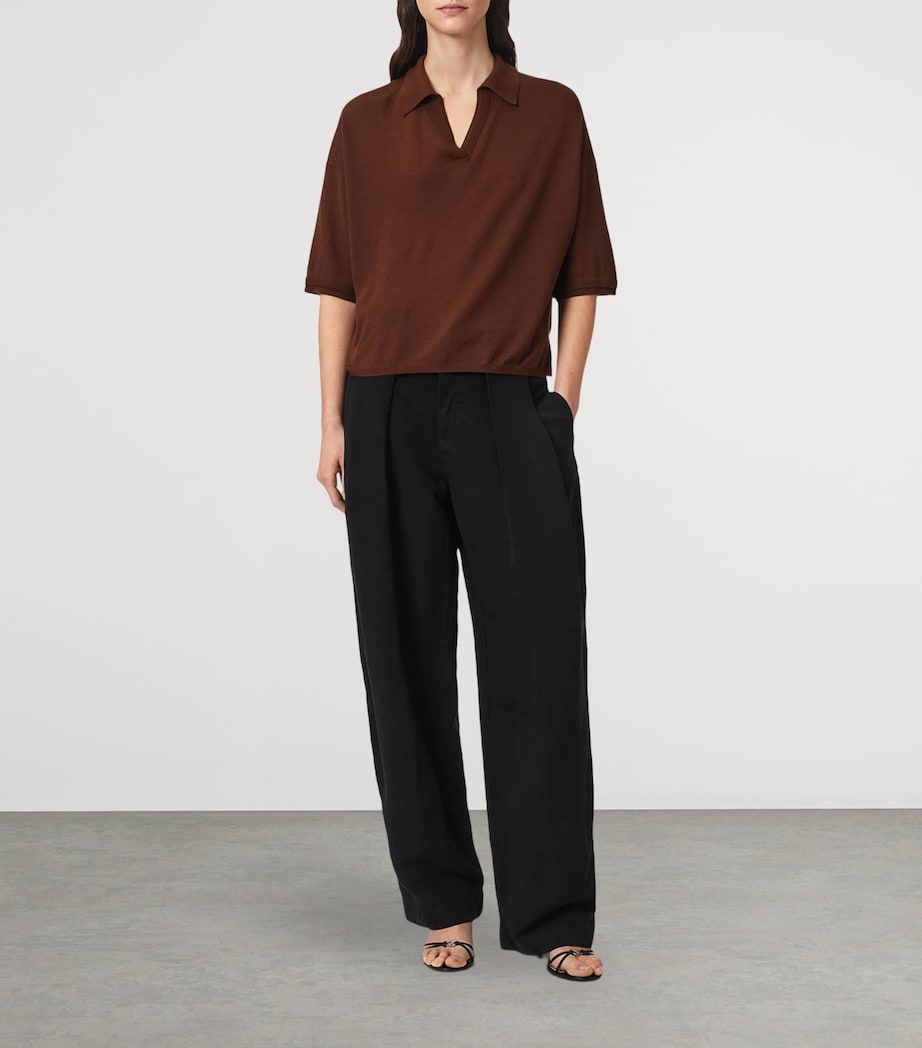 AllSaints Womens Wool Bern Polo Shirt Hot Choc Brown Image 2