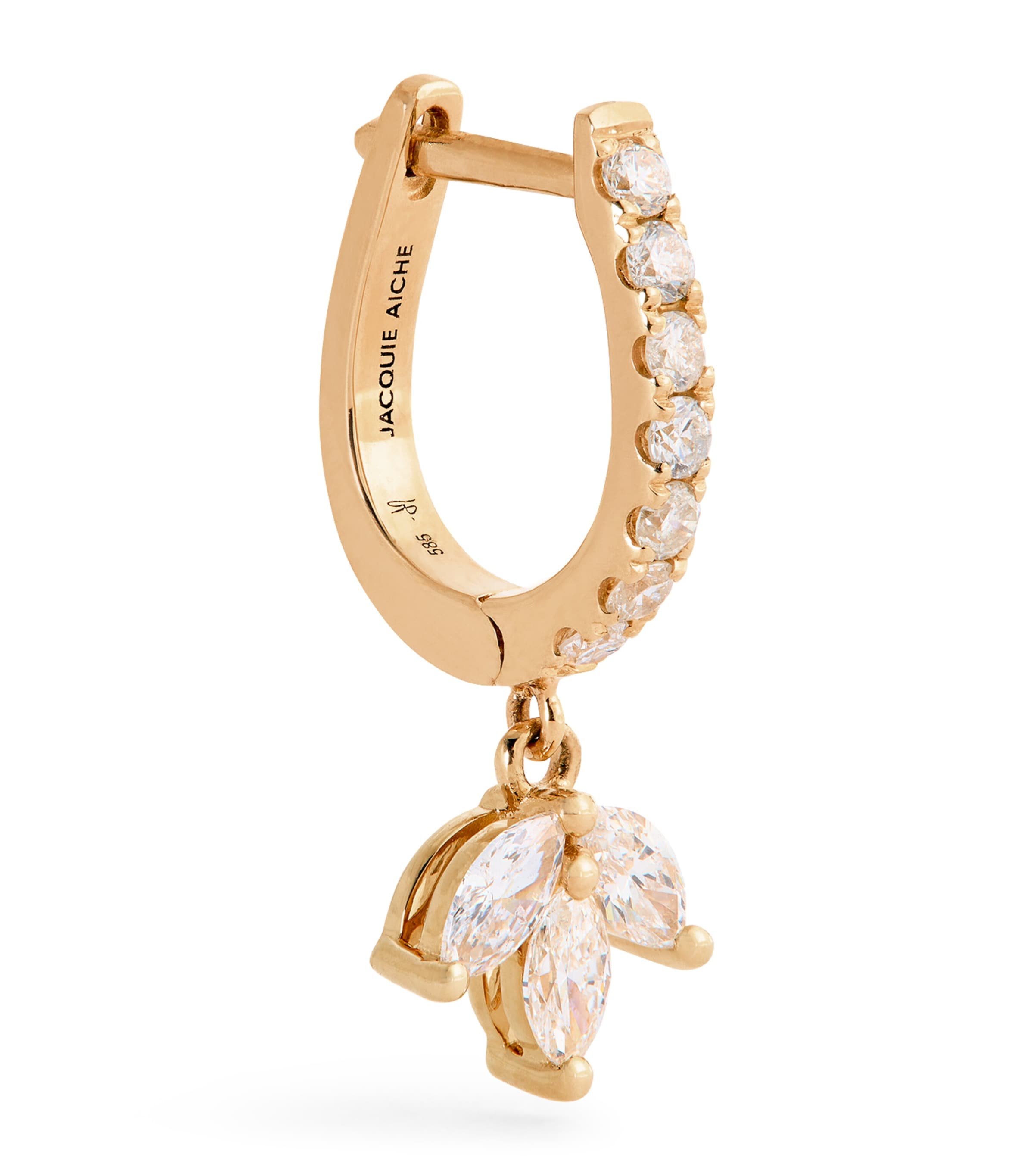 Jacquie Aiche Yellow Gold And Diamond Blossom Drop Single Huggie Hoop Earring