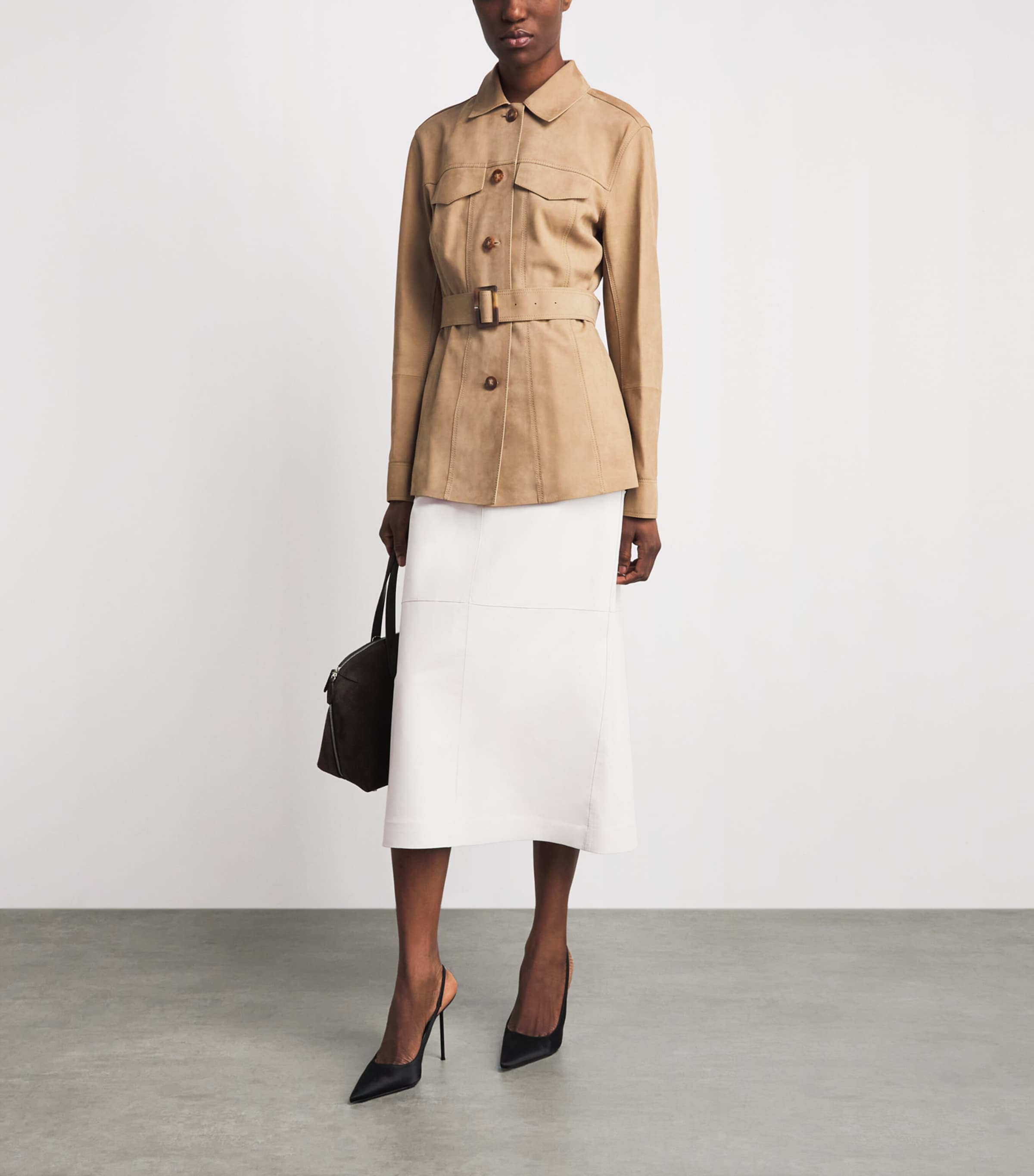 Lafayette 148 Womens Lambskin Midi Skirt White Image 2