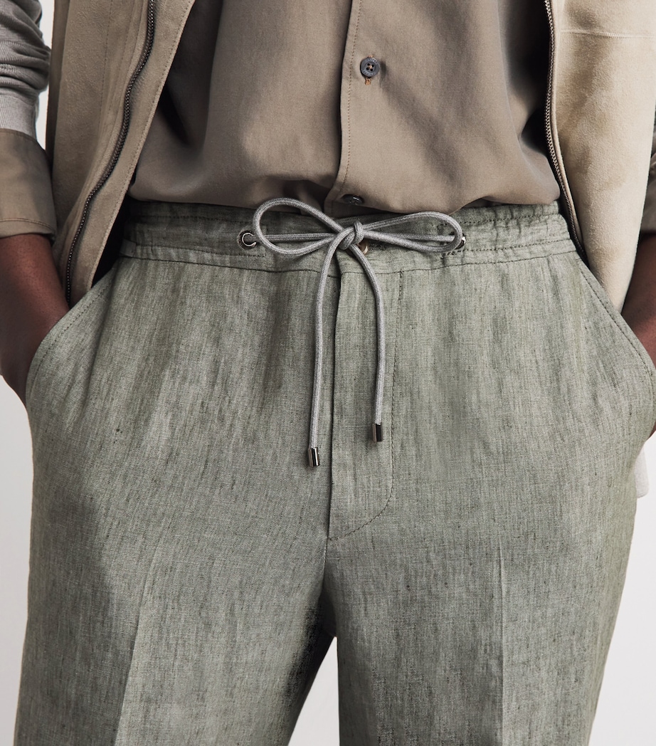Corneliani Mens Linen Drawstring Trousers Green Coloured Image 3