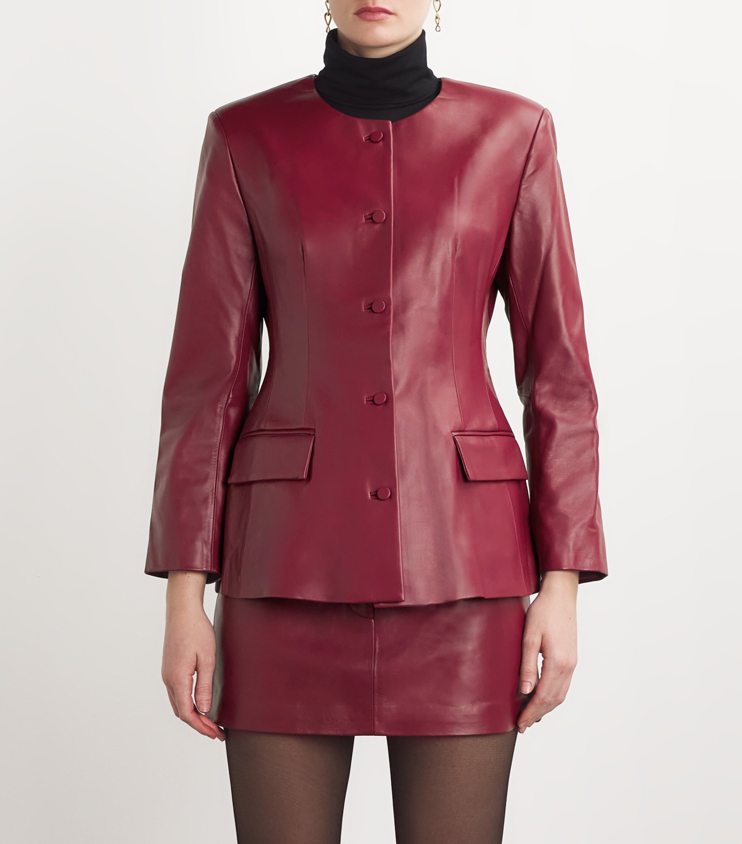 Leather Padded Blazer DEEP RED Image 3