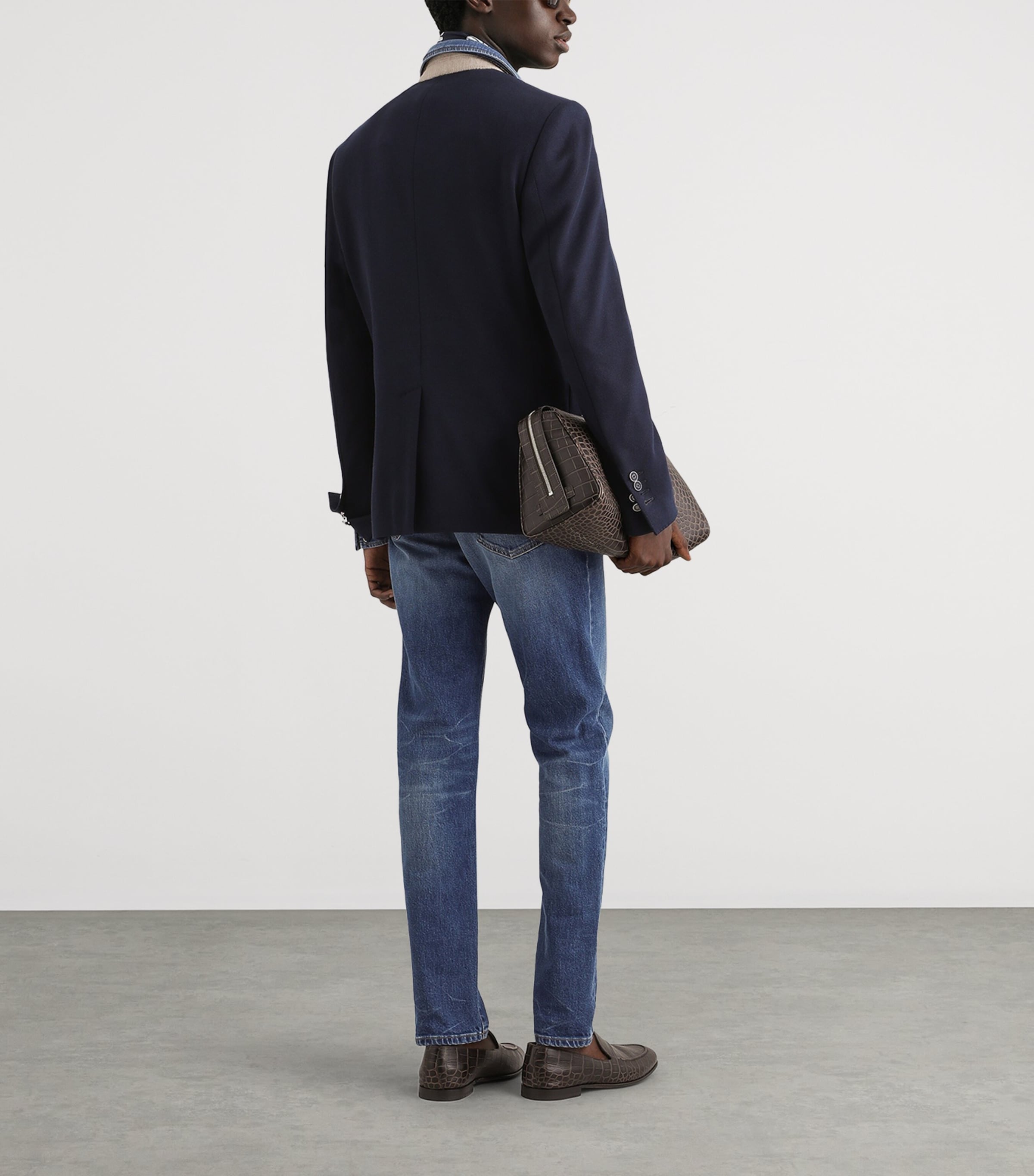 Dolce&Gabbana Mens Slim-Fit Leather Patch Jeans Combined Colou Image 3