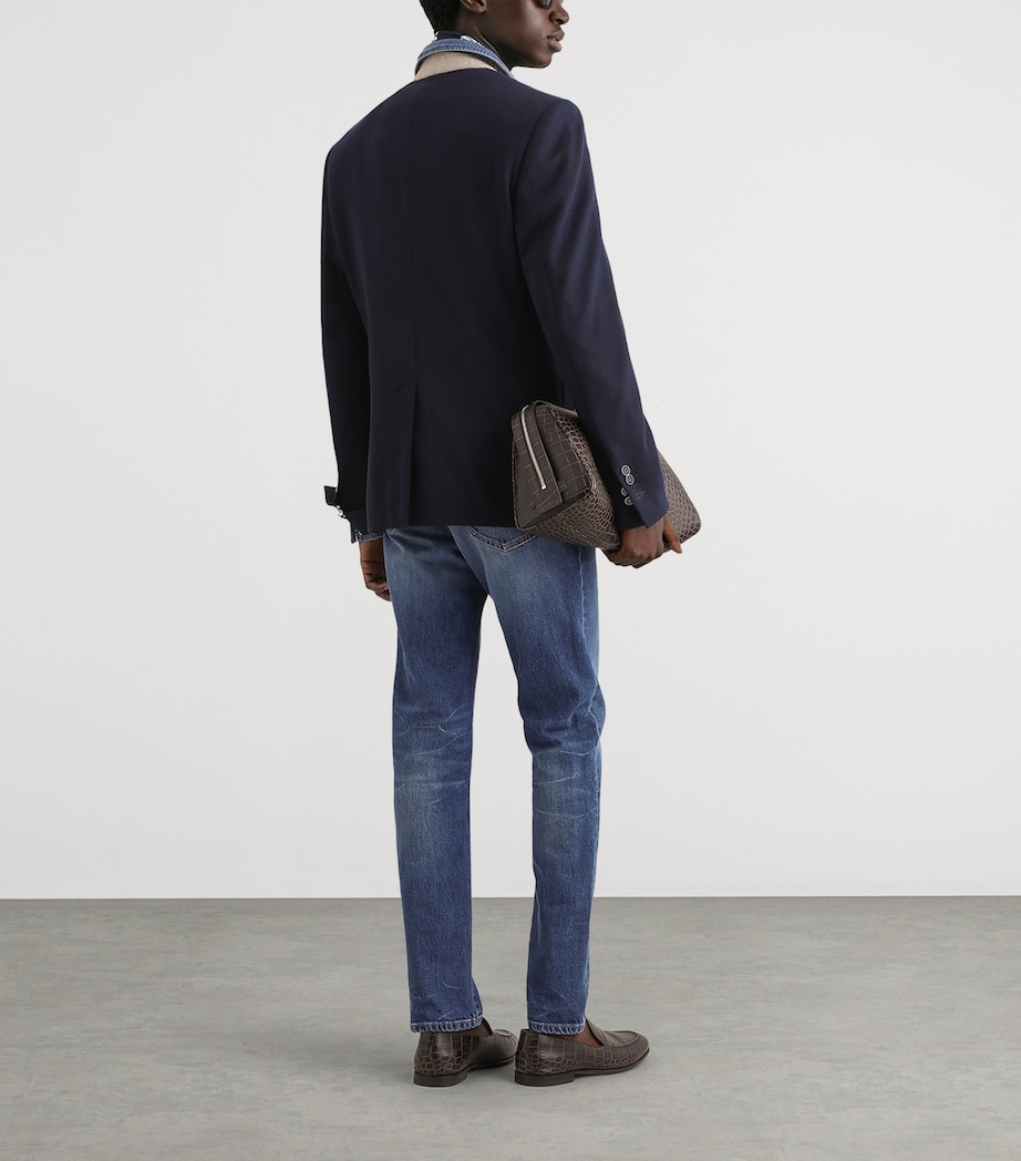 Dolce&Gabbana Mens Slim-Fit Leather Patch Jeans Combined Colou Image 3