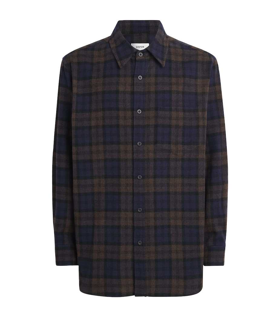 System Mens Wool-Blend Check Shirt Dark Navy Image 1