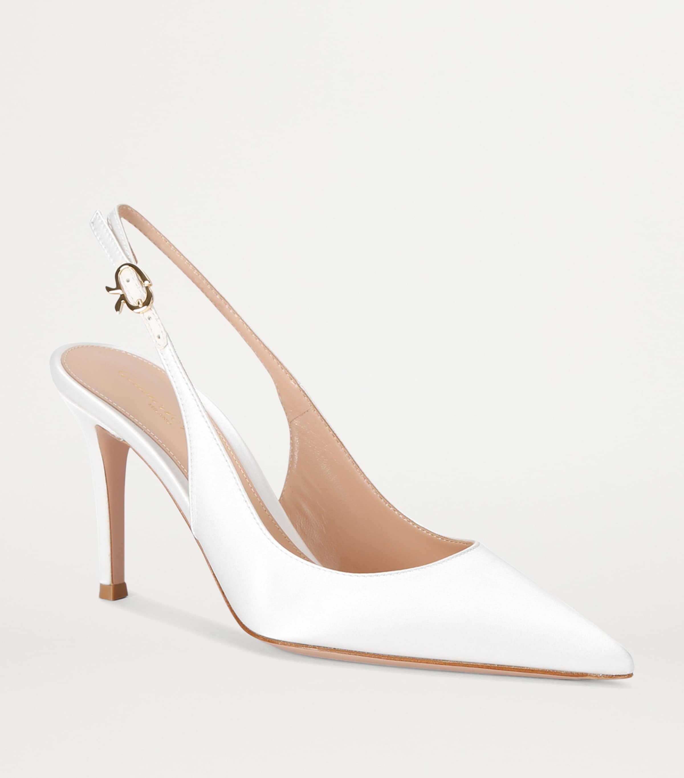 Gianvito Rossi Leather Ribbon Slingback Pumps 85 White Image 3