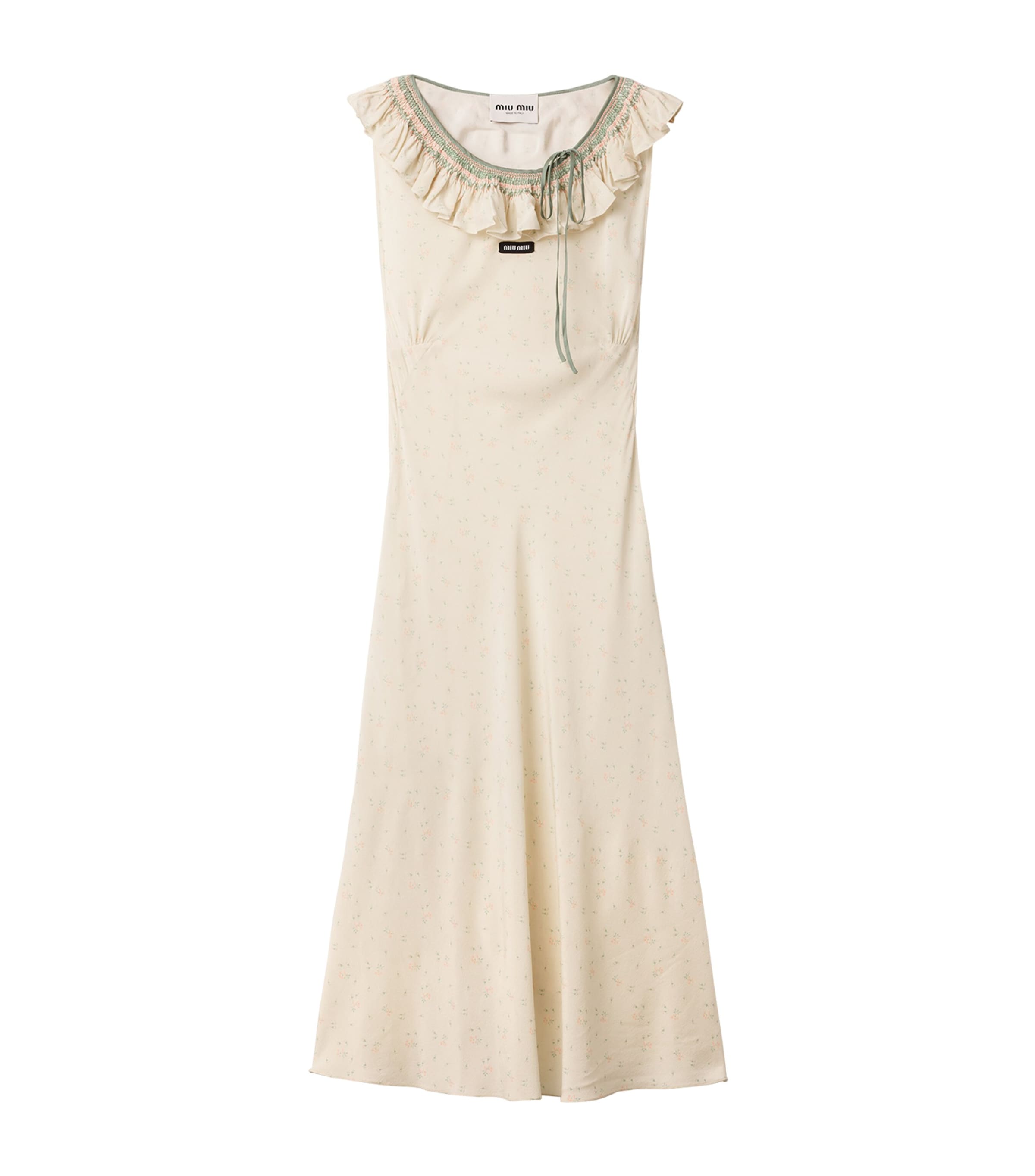 Miu Miu Womens Embroidered Marocain Midi Dress Neutral Image 1
