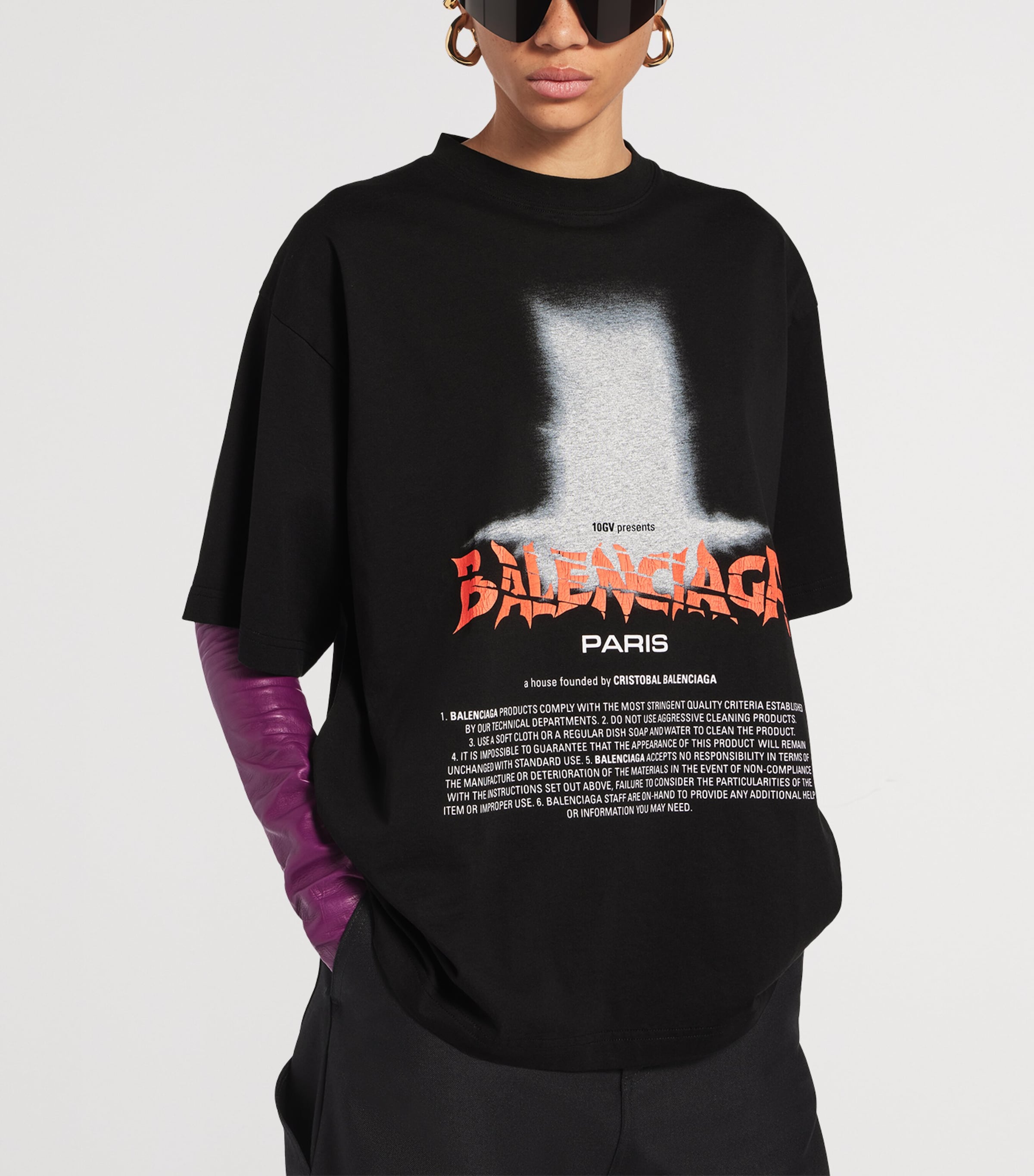 Balenciaga Black Cotton Printed T-Shirt | Harrods US