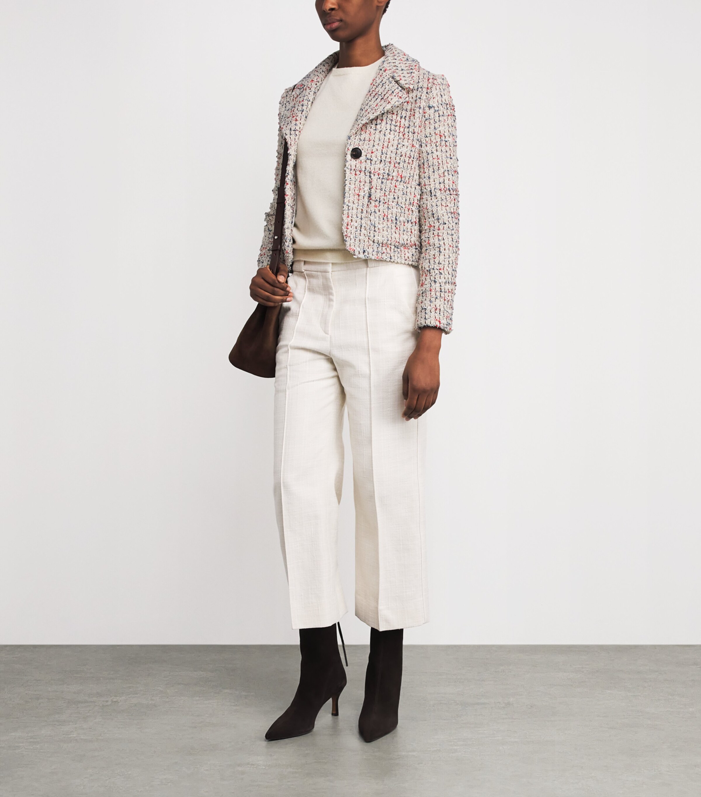 ME+EM Womens Cotton-Blend Heritage Crop Jacket Cream Multi Image 2