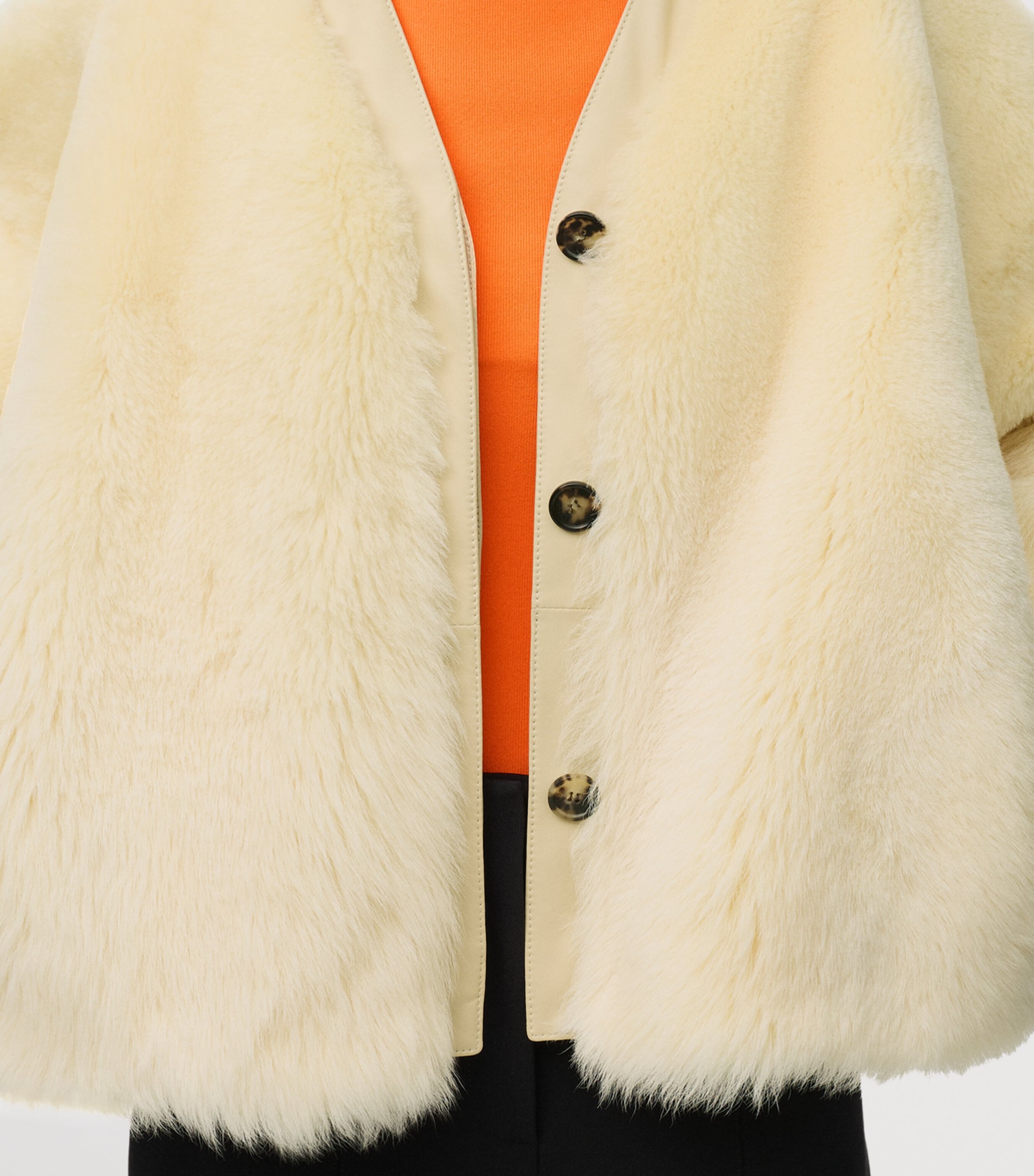 LOEWE Womens Shearling V-Neck Cardigan Light Yellow Image 5