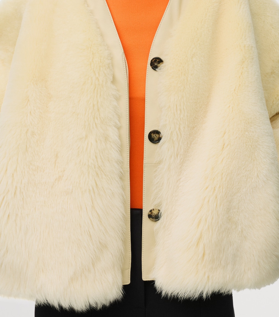 LOEWE Womens Shearling V-Neck Cardigan Light Yellow Image 5