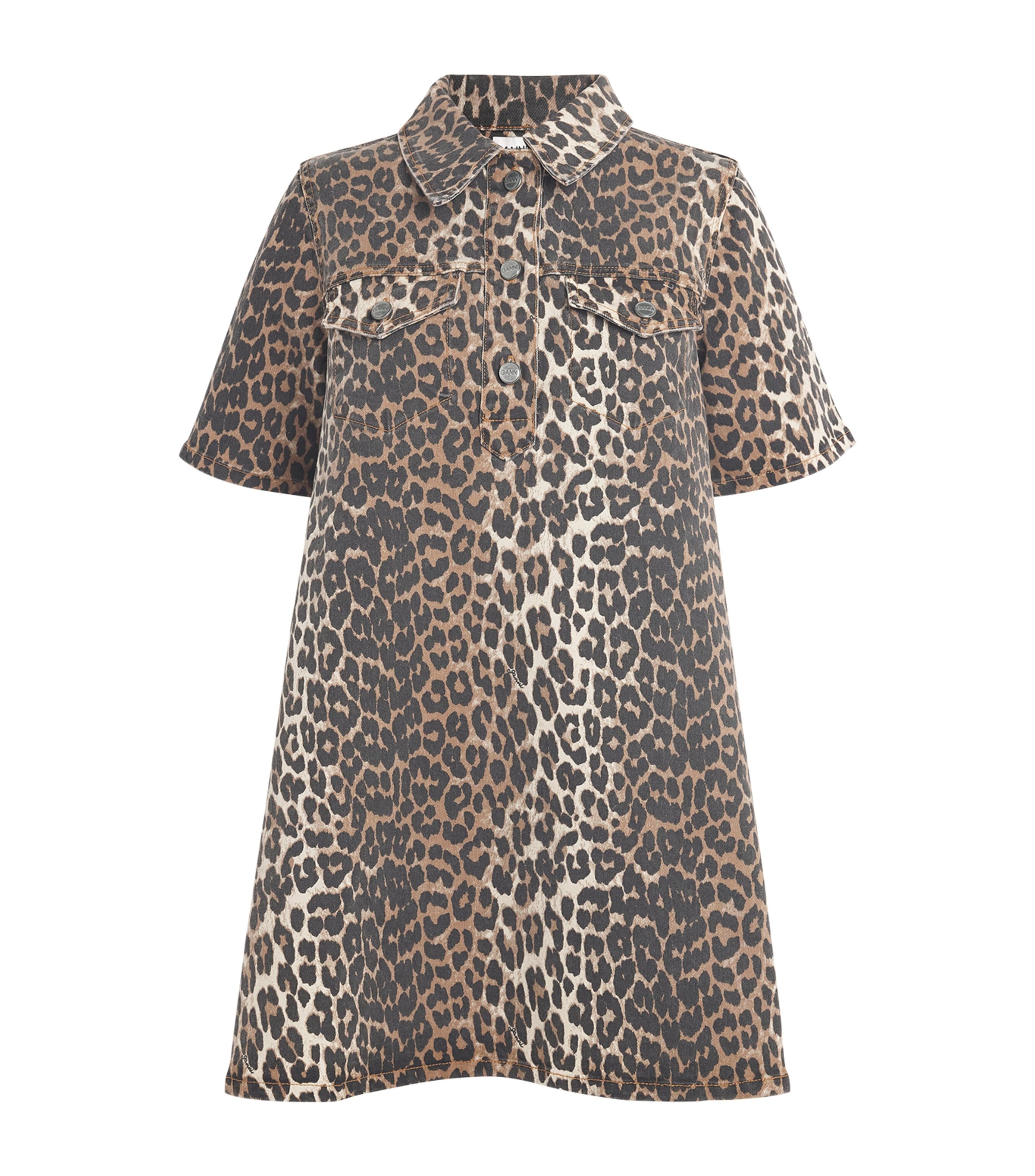 Ganni Organic Denim Leopard Mini Dress