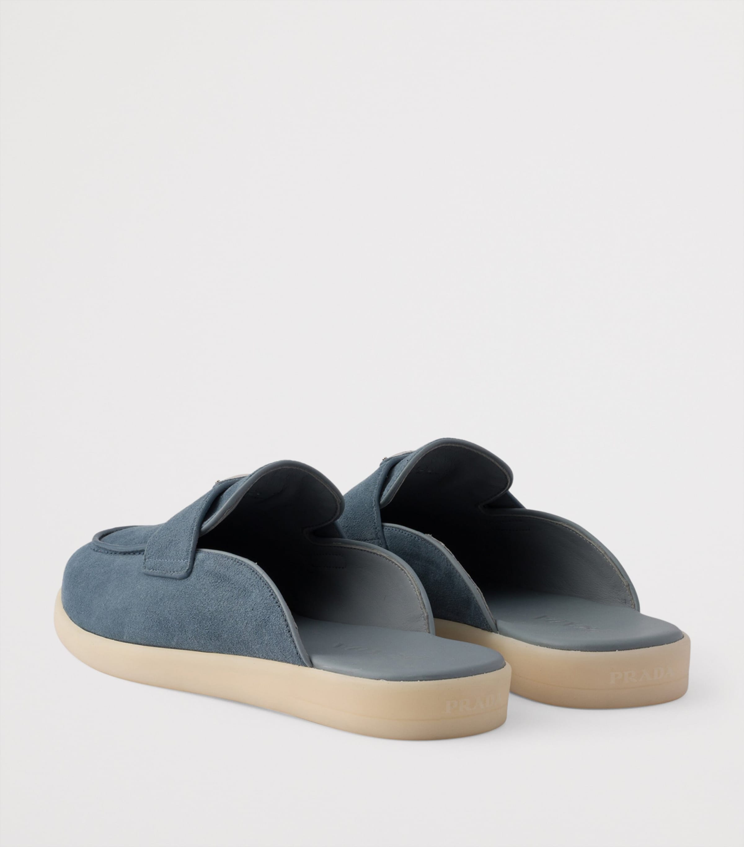Prada Suede Triangle Mules Blue Image 5
