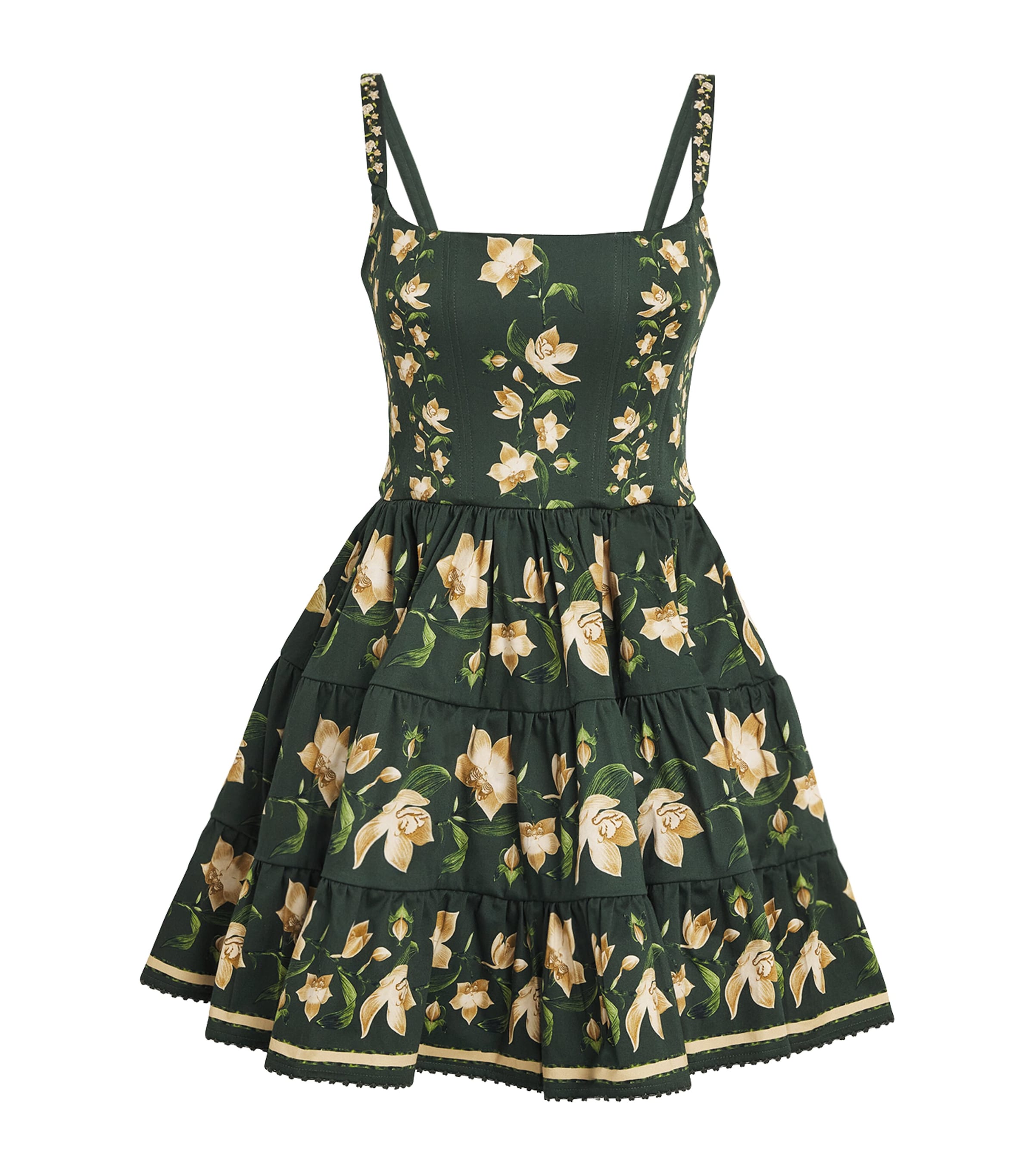 Agua By Agua Bendita Granadilla Tiered Floral-print Cotton-blend Mini Dress In Green