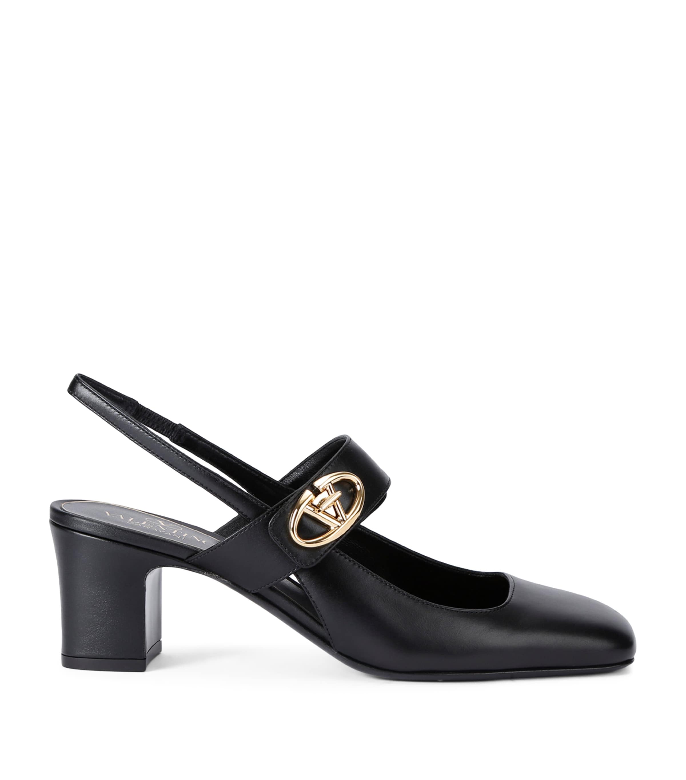 Valentino Garavani Leather Vlogo Locker Slingback Pumps 60 In Black