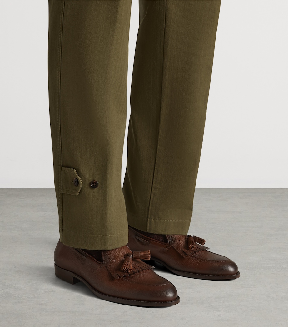 Cotton Micro-Herringbone Single-Pleat Tapered Chinos 312OLIVE Image 5