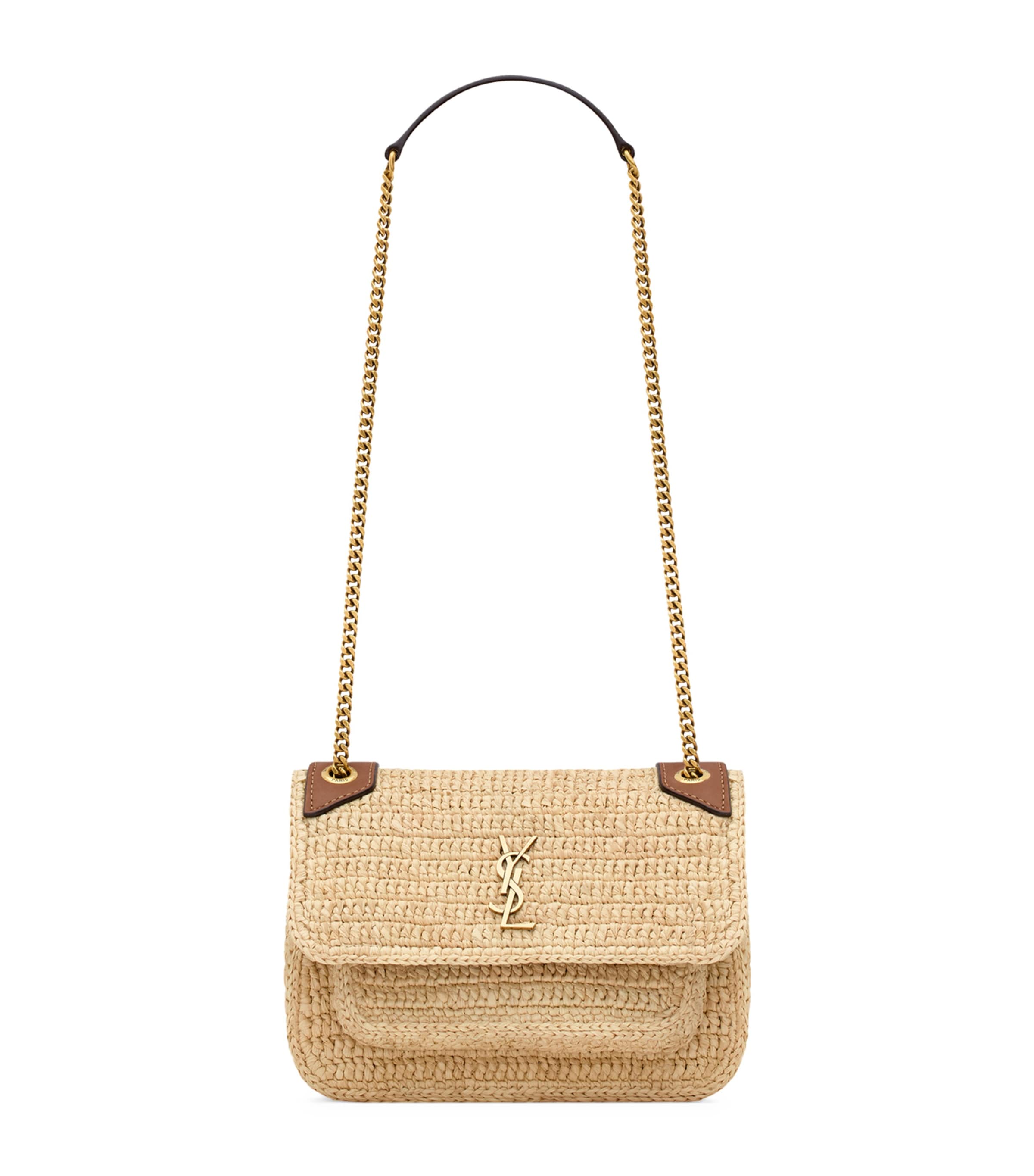 Saint Laurent Mini Raffia Nikki Shoulder Bag In Sand