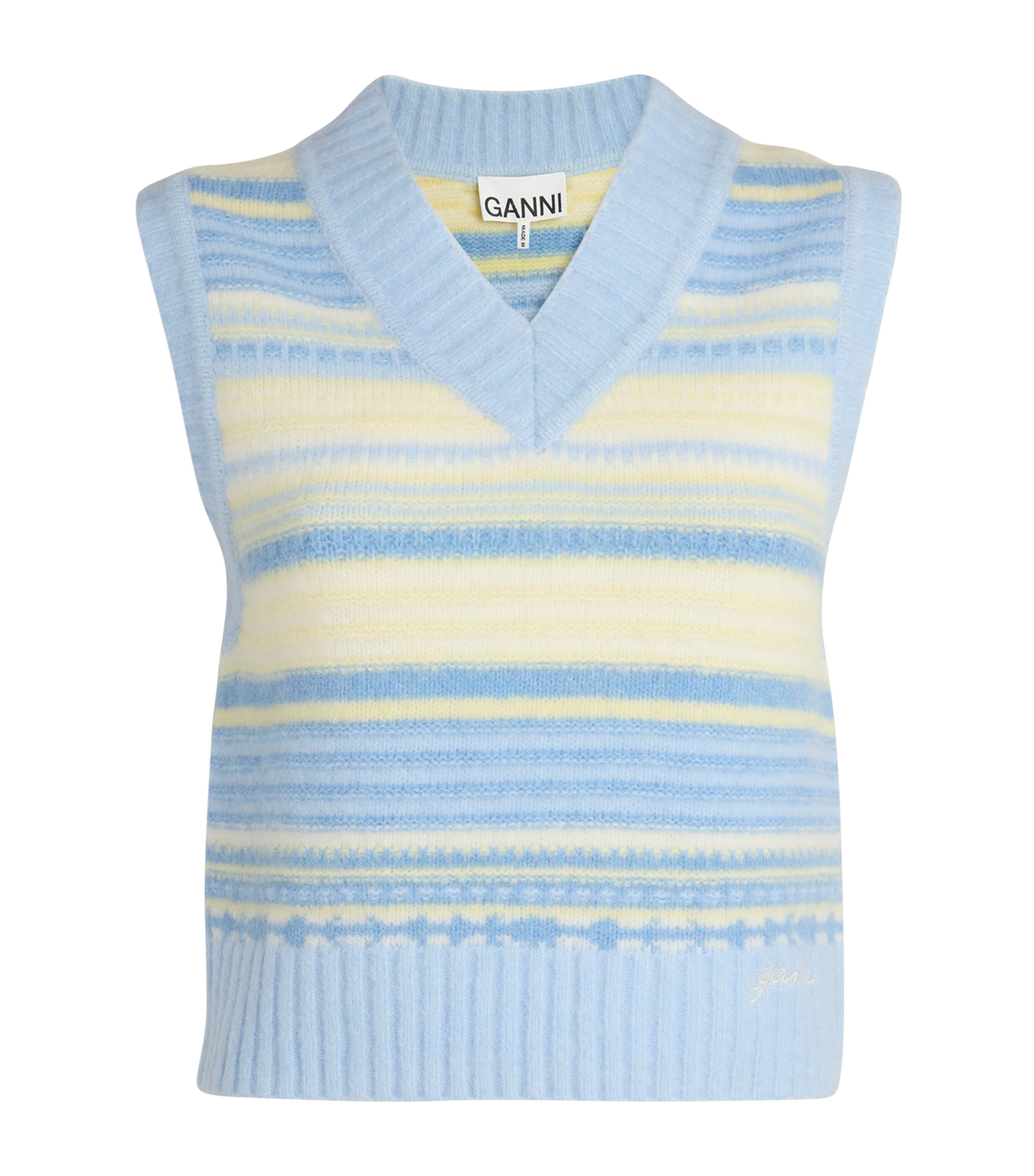 Ganni Women Multicolor Knit Vest With Stripe Motif In Wool Woman