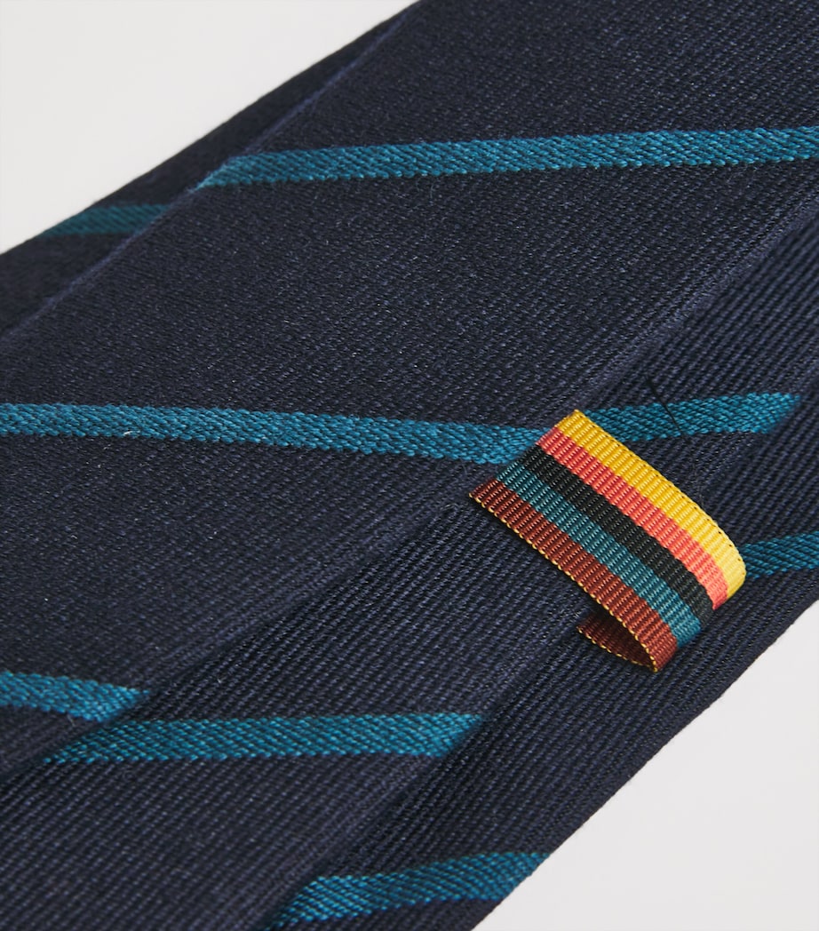 Wool-Silk Diagonal Stripe Tie 49_VERY DARK NAVY Image 3