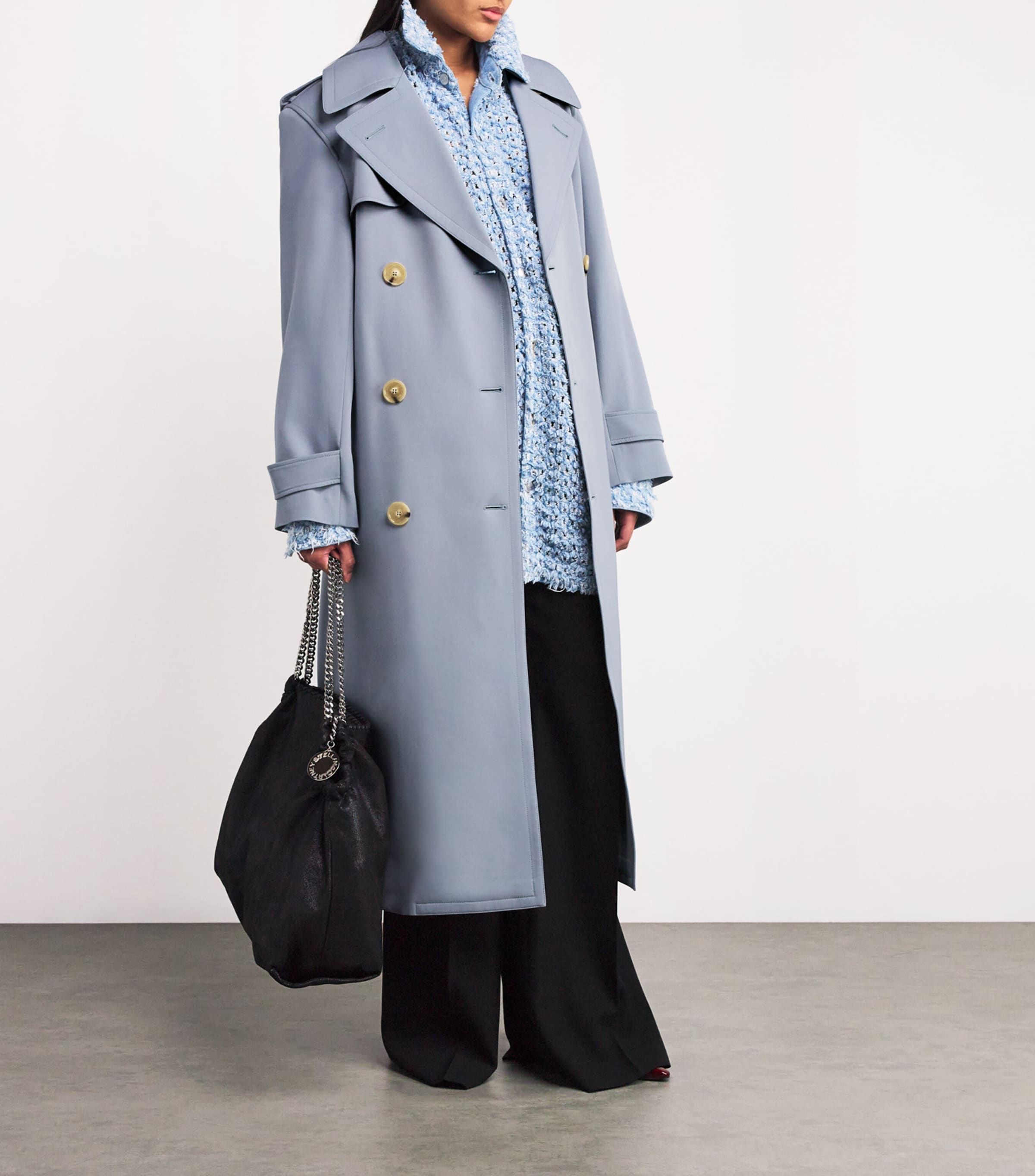 Stella McCartney Womens Wool-Blend Trench Coat Mist Image 2