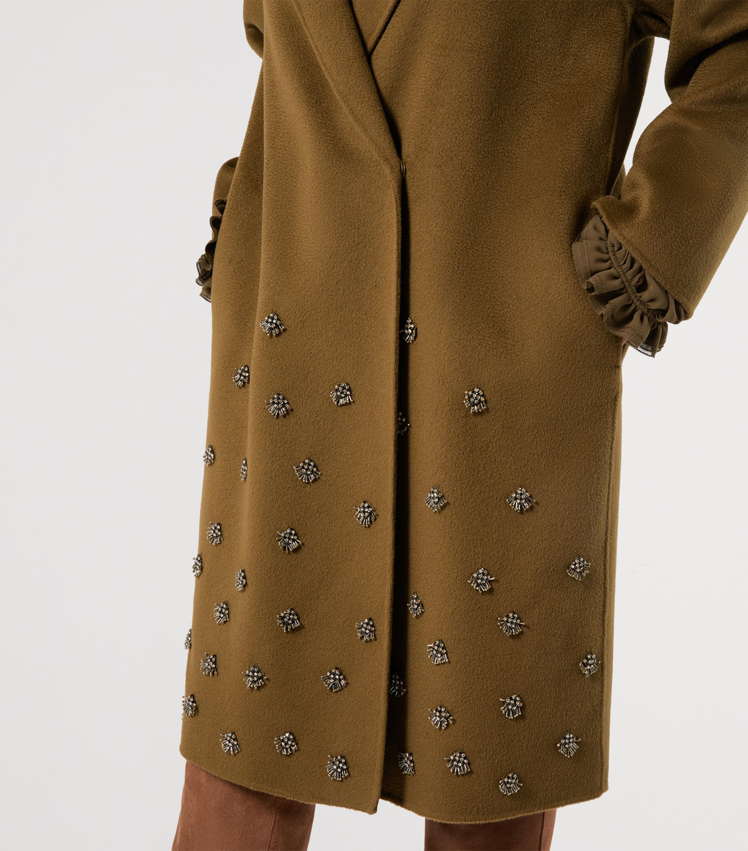 Marina Rinaldi Womens Virgin Wool Embellished Coat Kaki Image 5