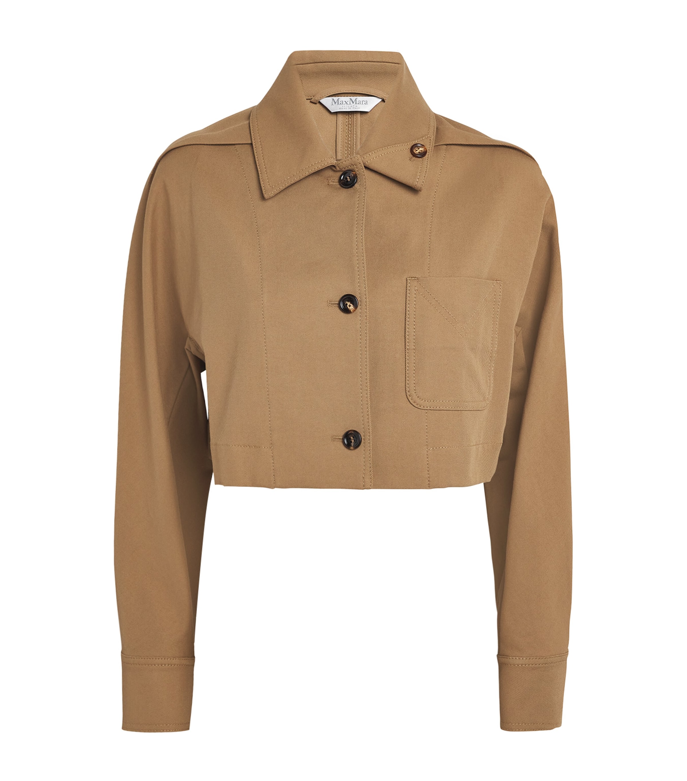 Max Mara Cropped Jacket With Chest Pocket In Brown