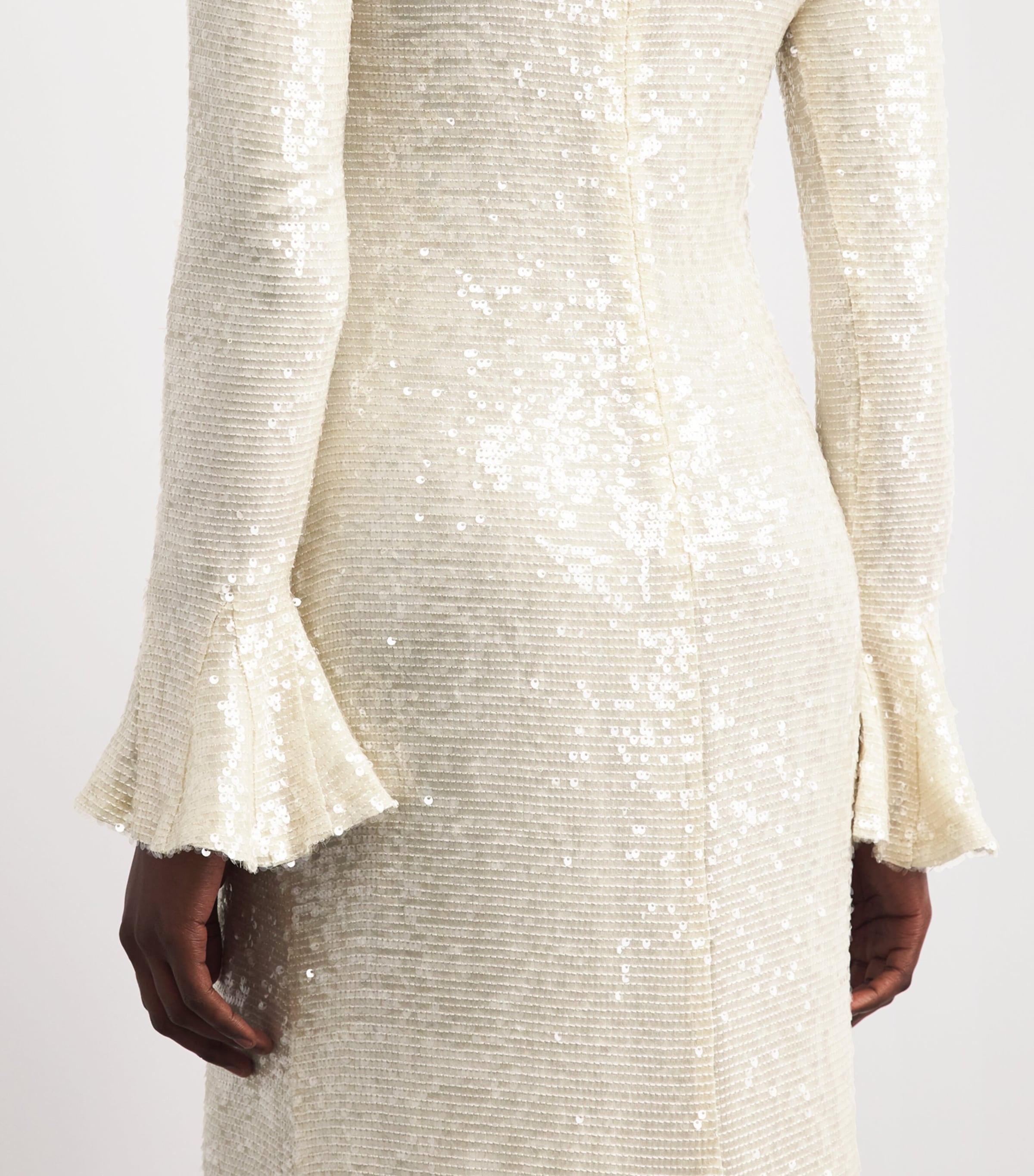 LAPOINTE Womens Sequin Flared-Sleeve Maxi Dress Cream Image 3