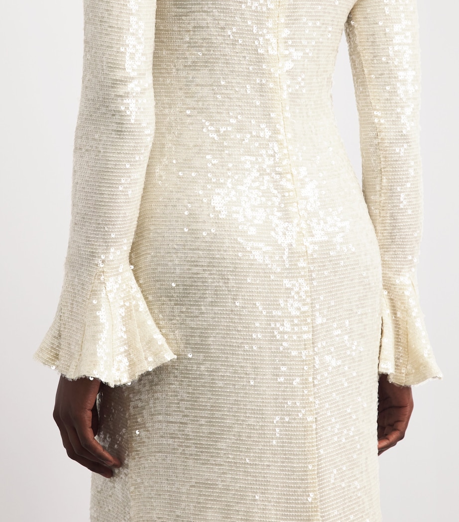 LAPOINTE Womens Sequin Flared-Sleeve Maxi Dress Cream Image 3