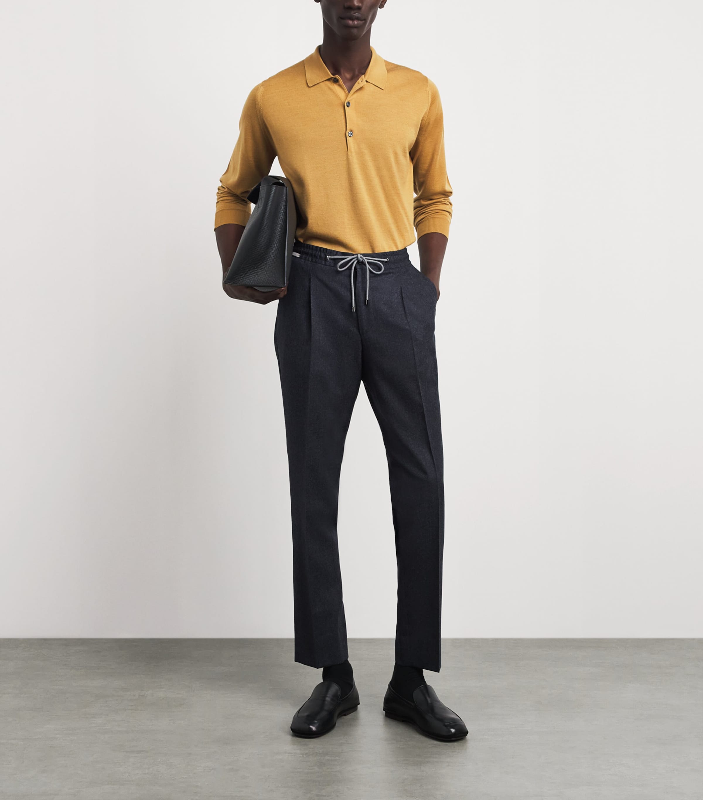 Corneliani Mens Virgin Wool Drawstring Trousers Gry Melange Drk Image 2