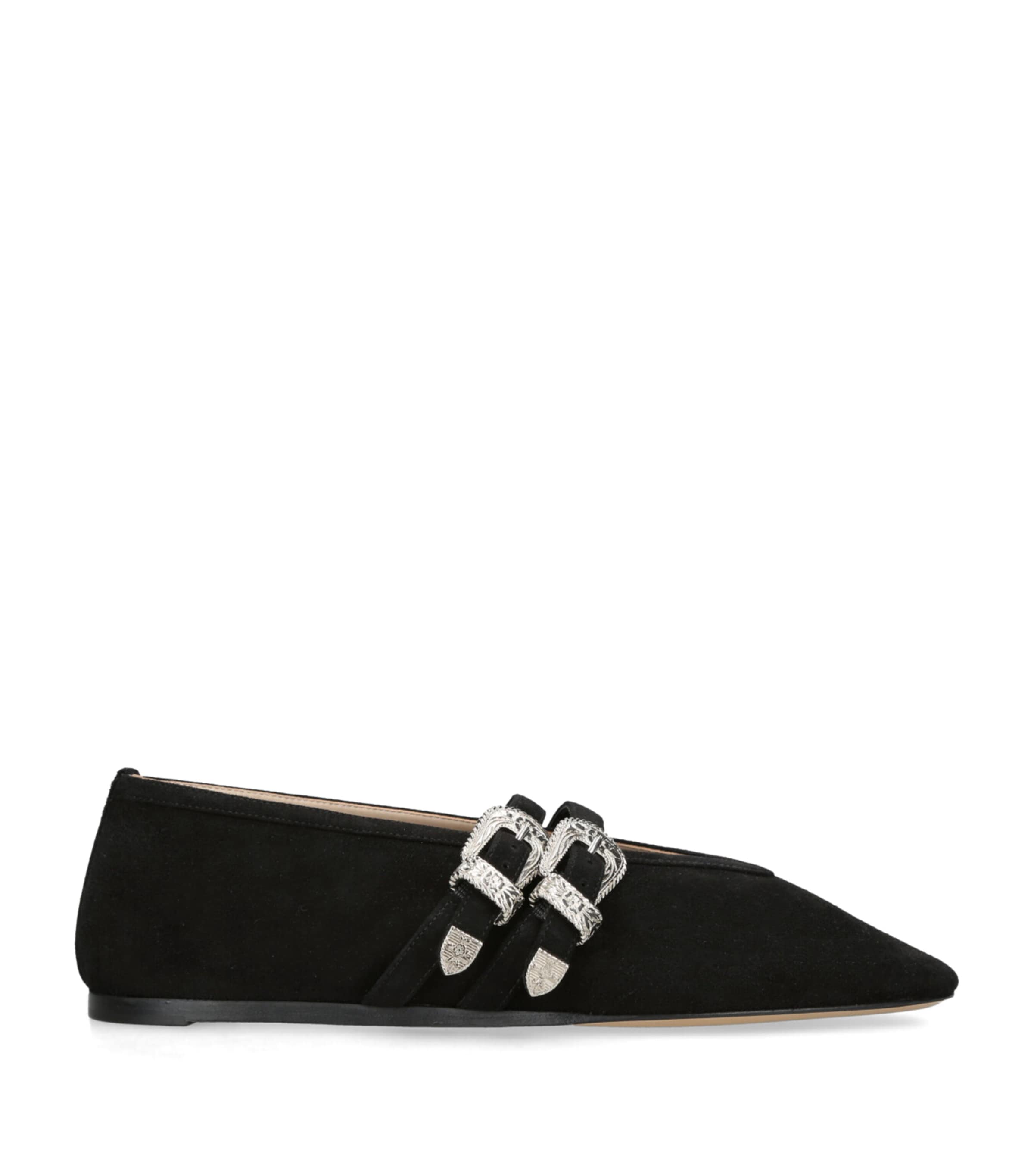 Shop Le Monde Beryl Suede Buckle Claudia Ballet Flats In Black