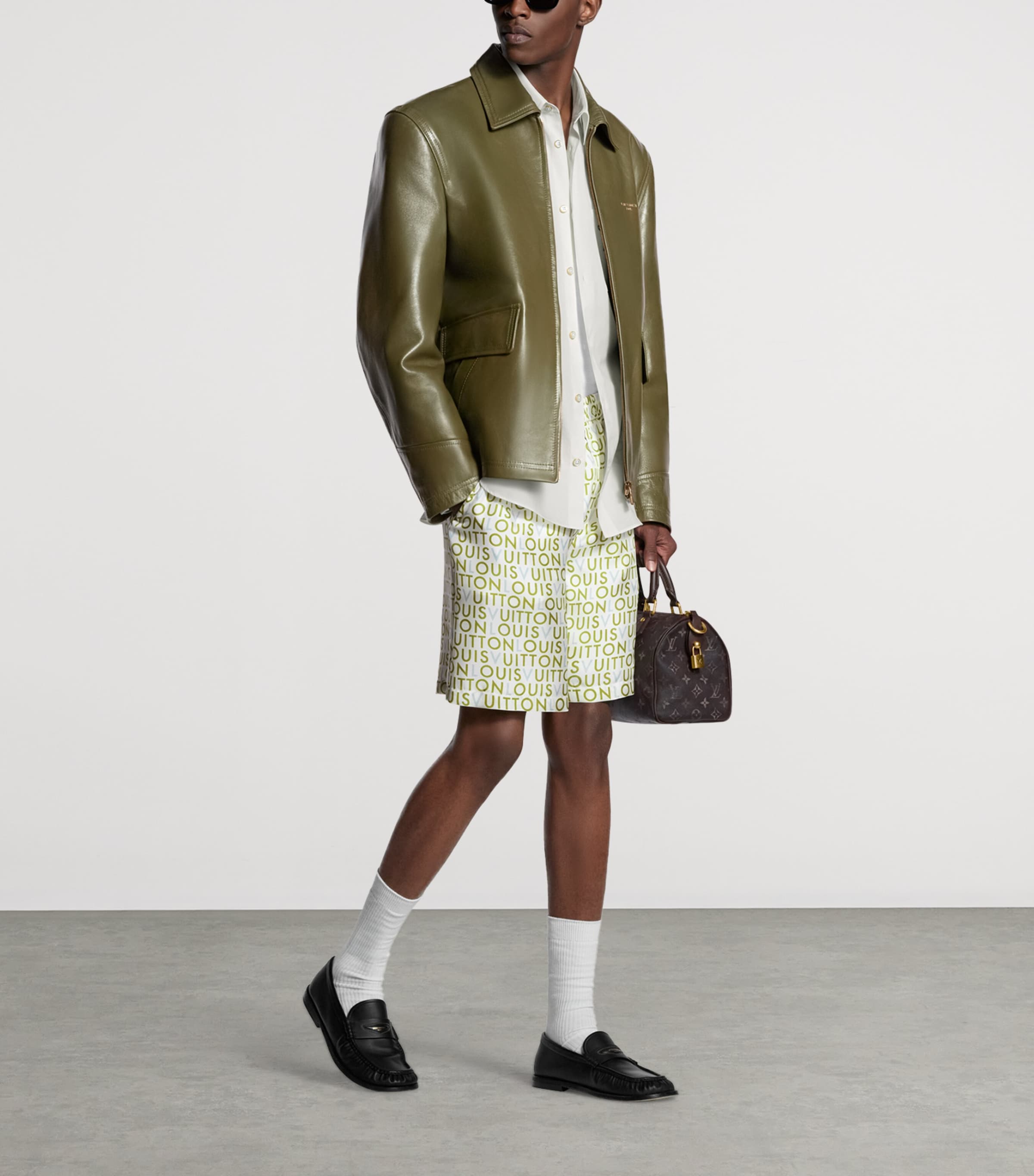 LOUIS VUITTON Mens Silk Printed Shorts Milk White Image 2