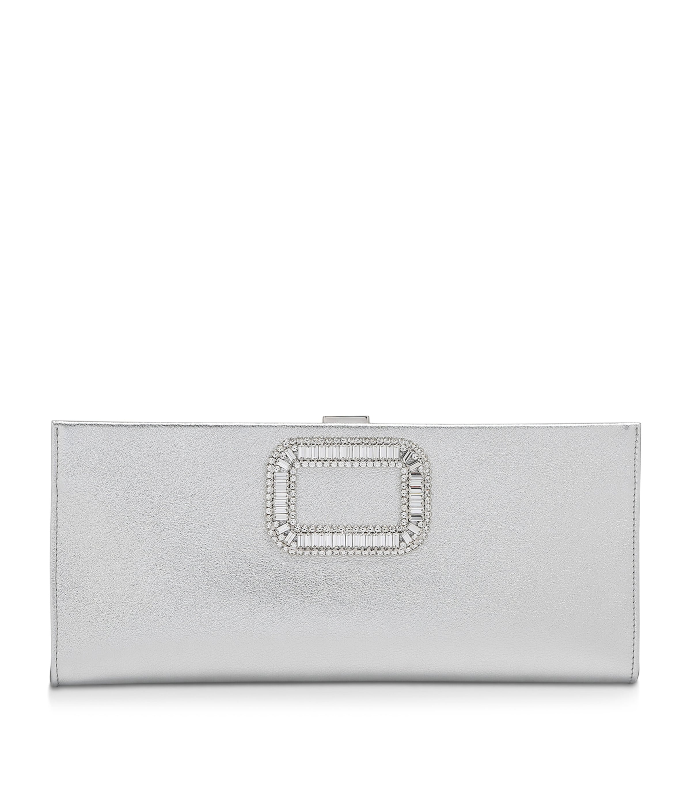 Roger Vivier Small Metallic Leather Pilgrim Clutch Bag Silver Image 1