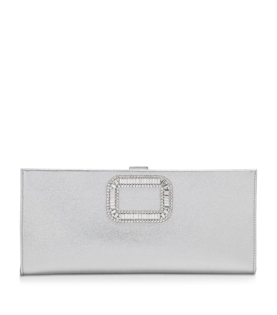 Roger Vivier Small Metallic Leather Pilgrim Clutch Bag Silver Image 1