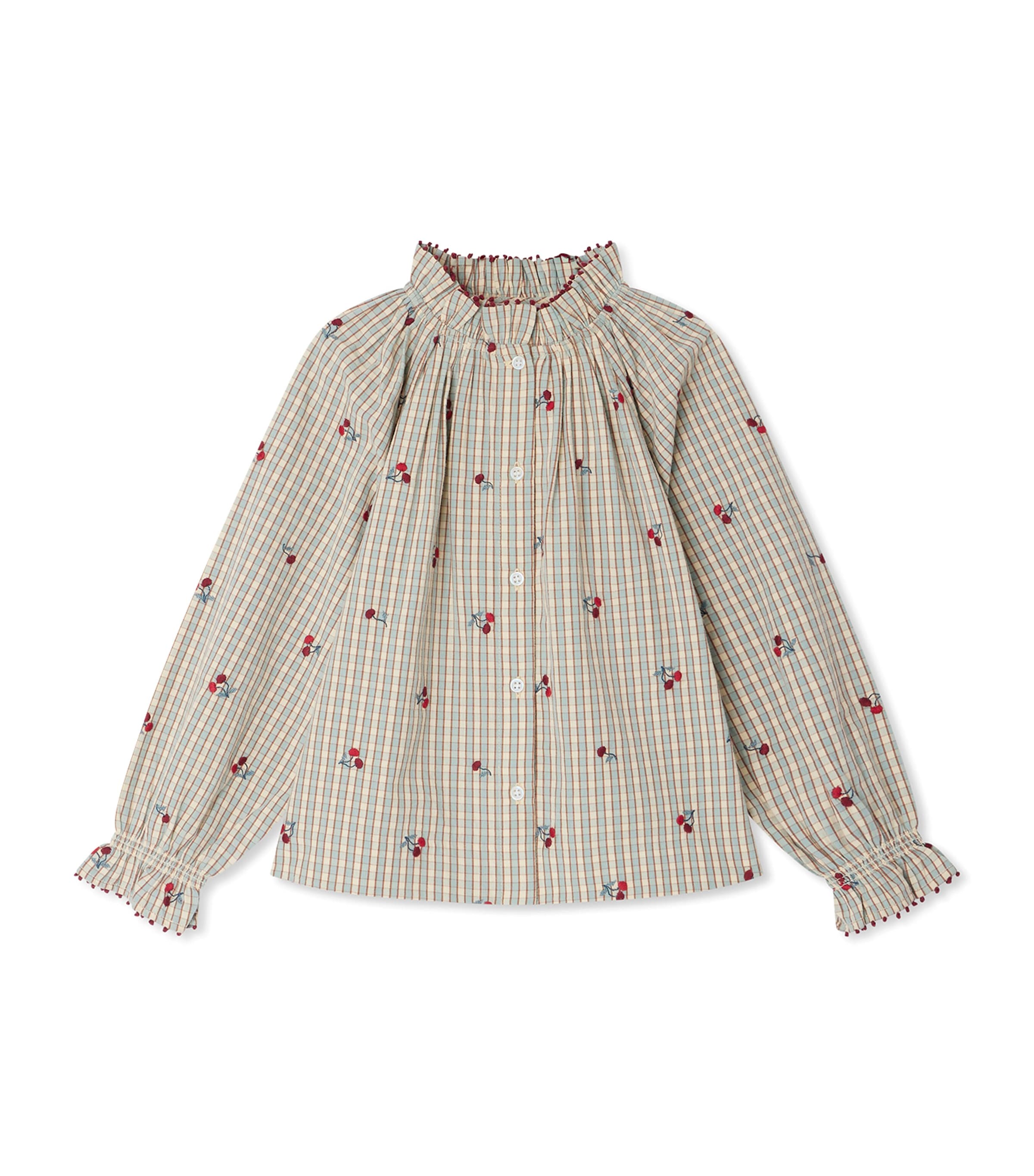 Bonpoint Checked Cherry-motif Blouse In Neutral