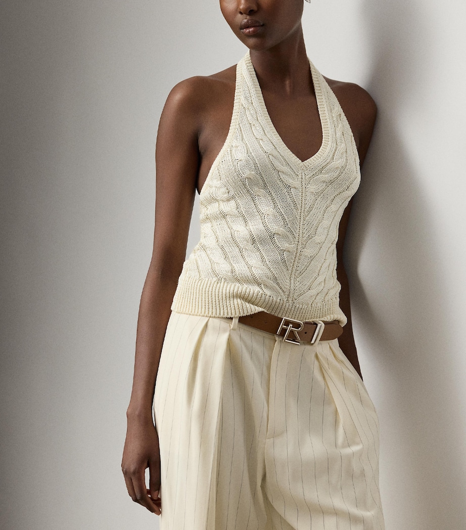 Silk Cable-Knit Halterneck Top NATURAL-101 Image 4