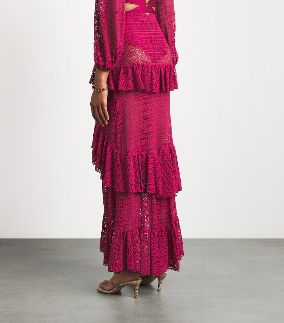 PatBO Womens Crochet Ruffle Maxi Skirt Magenta Image 5