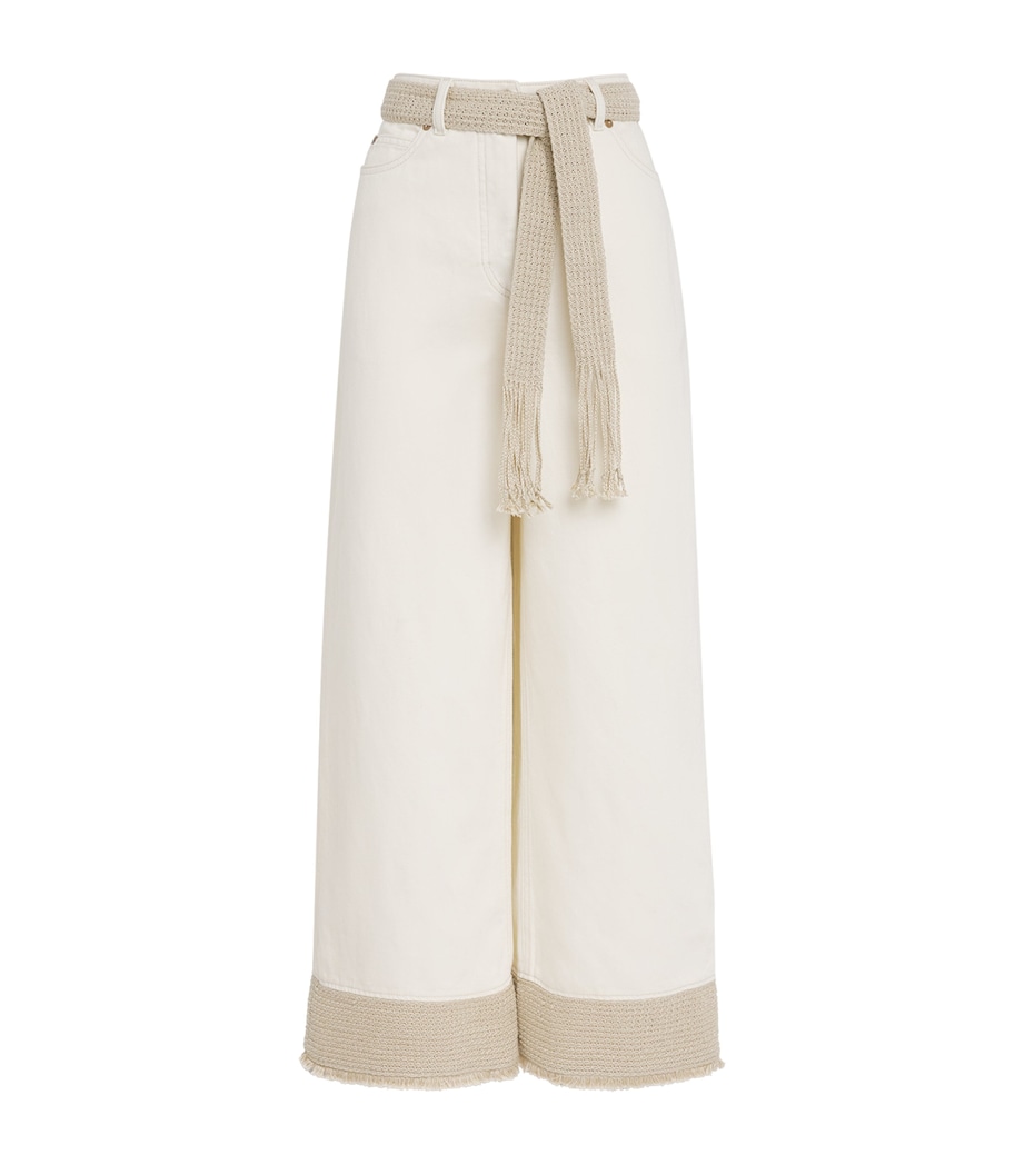 Agnona Womens Cropped Wide-Leg Jeans White Image 1