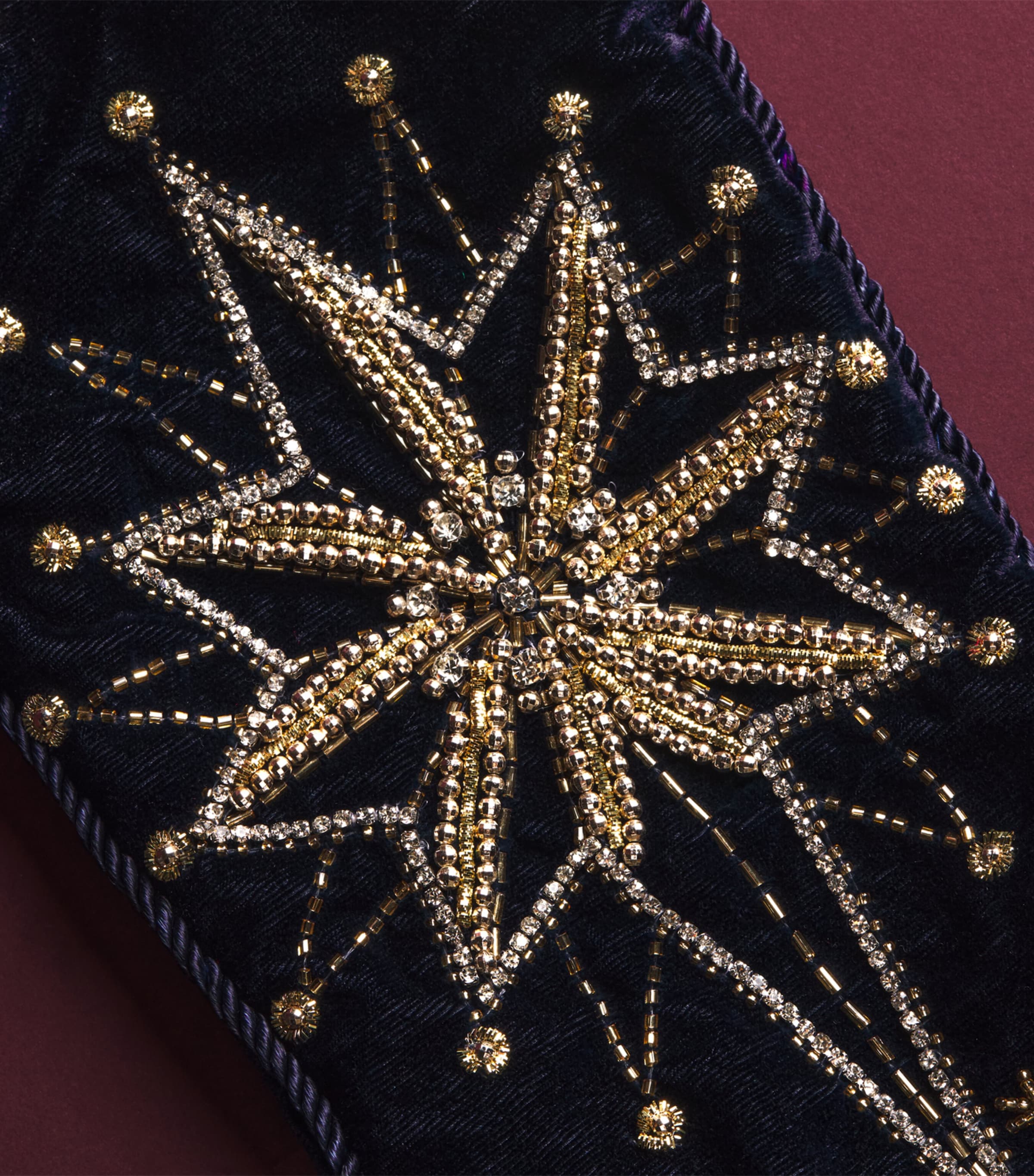 Harrods Velvet Beaded Star Stocking Navy Blue Image 2