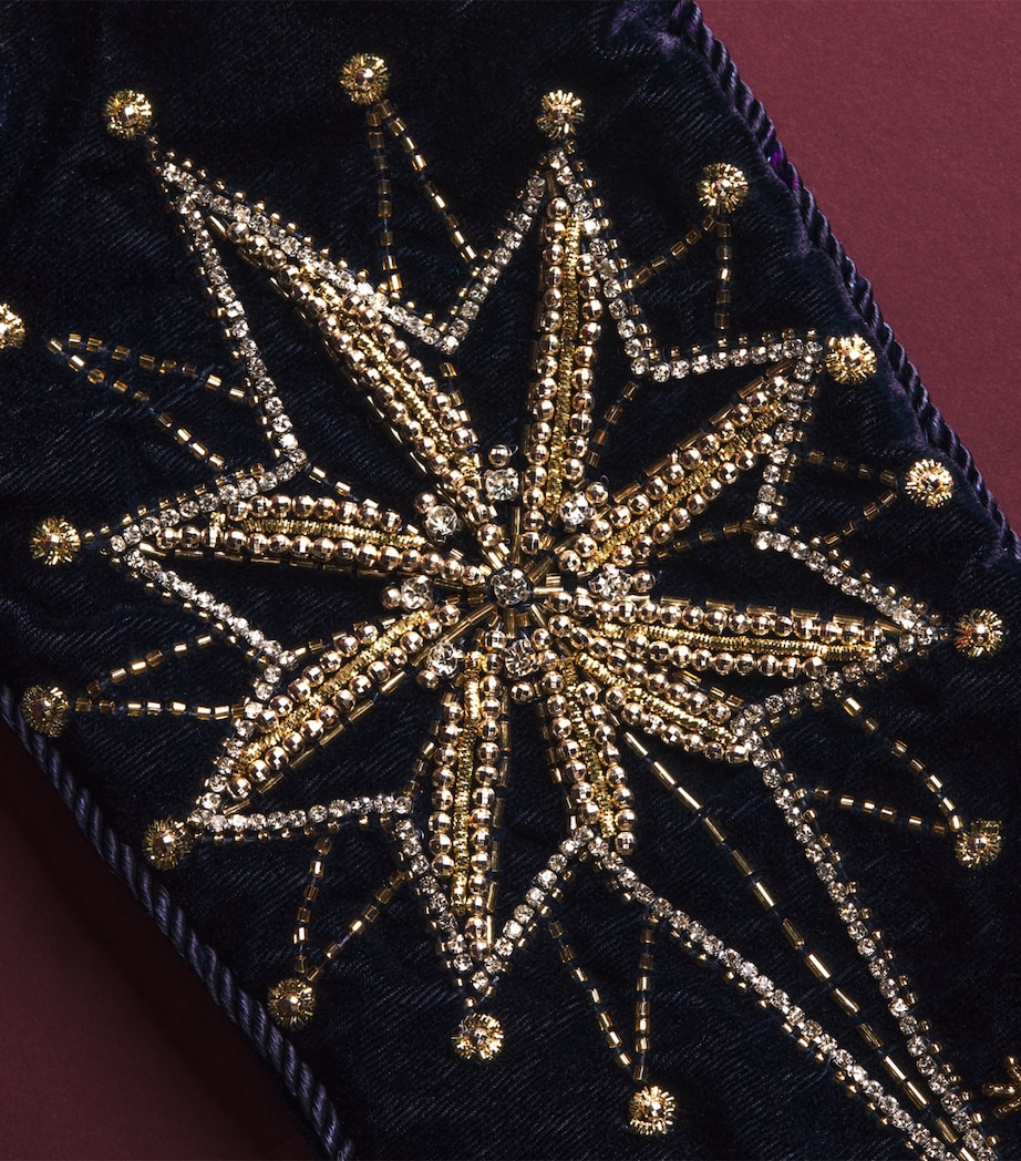 Harrods Velvet Beaded Star Stocking Navy Blue Image 2