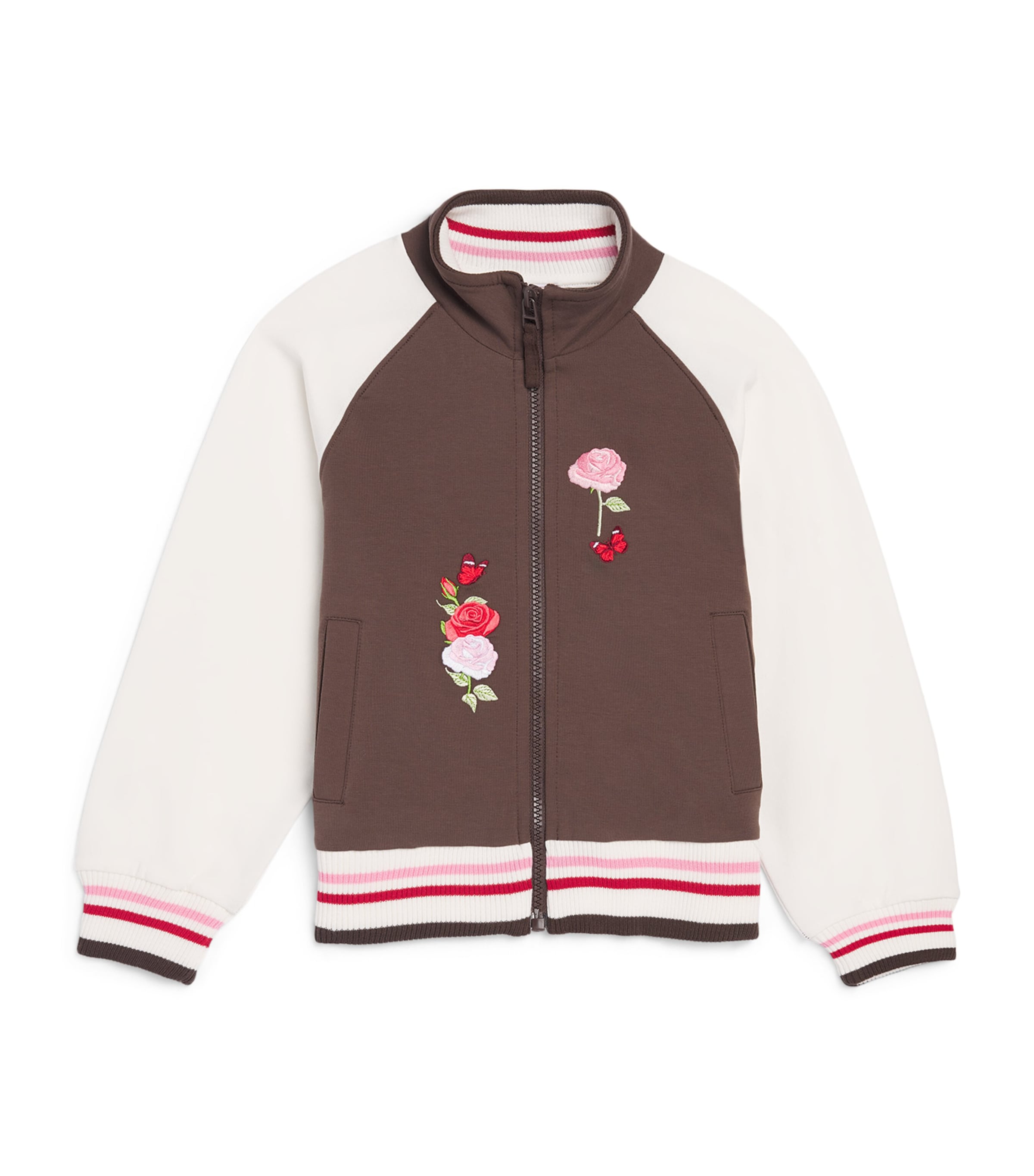 Monnalisa Stretch-Cotton Floral Bomber Jacket (2-12 Years) Marronescuro Image 1