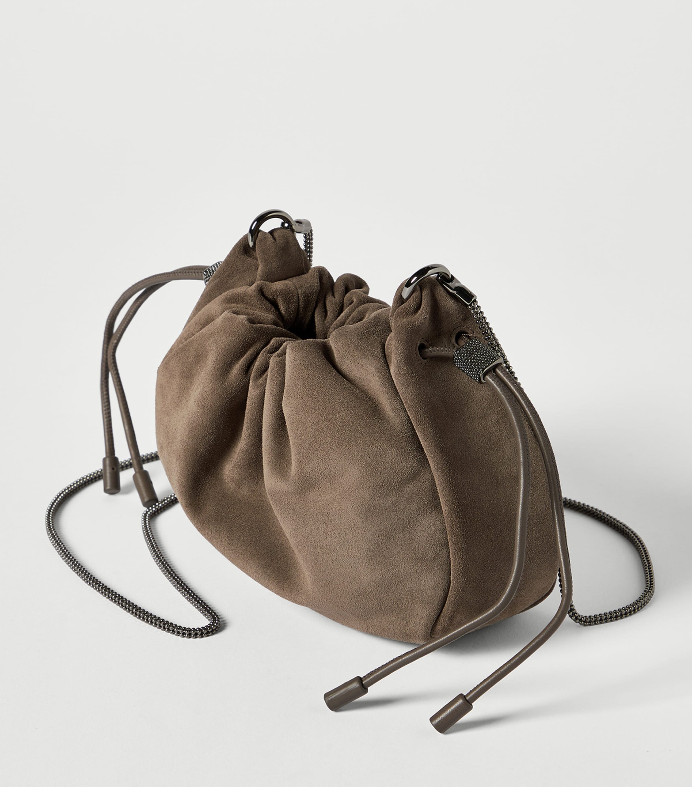 Brunello Cucinelli Brown Mini Suede Mellow Bucket Bag | Harrods JP
