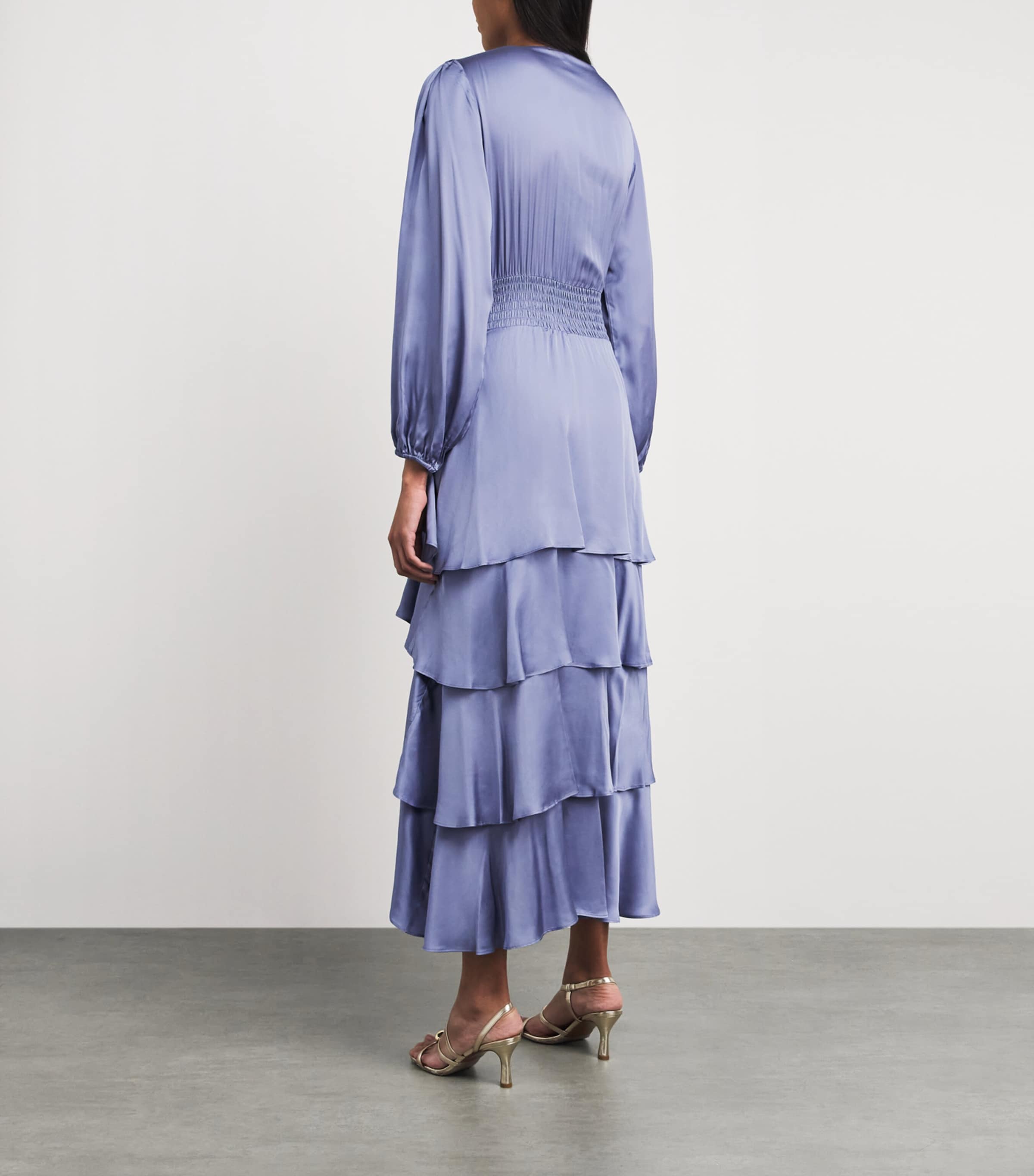 Maje Womens Ruffled Midi Dress Blue / Grey Image 4