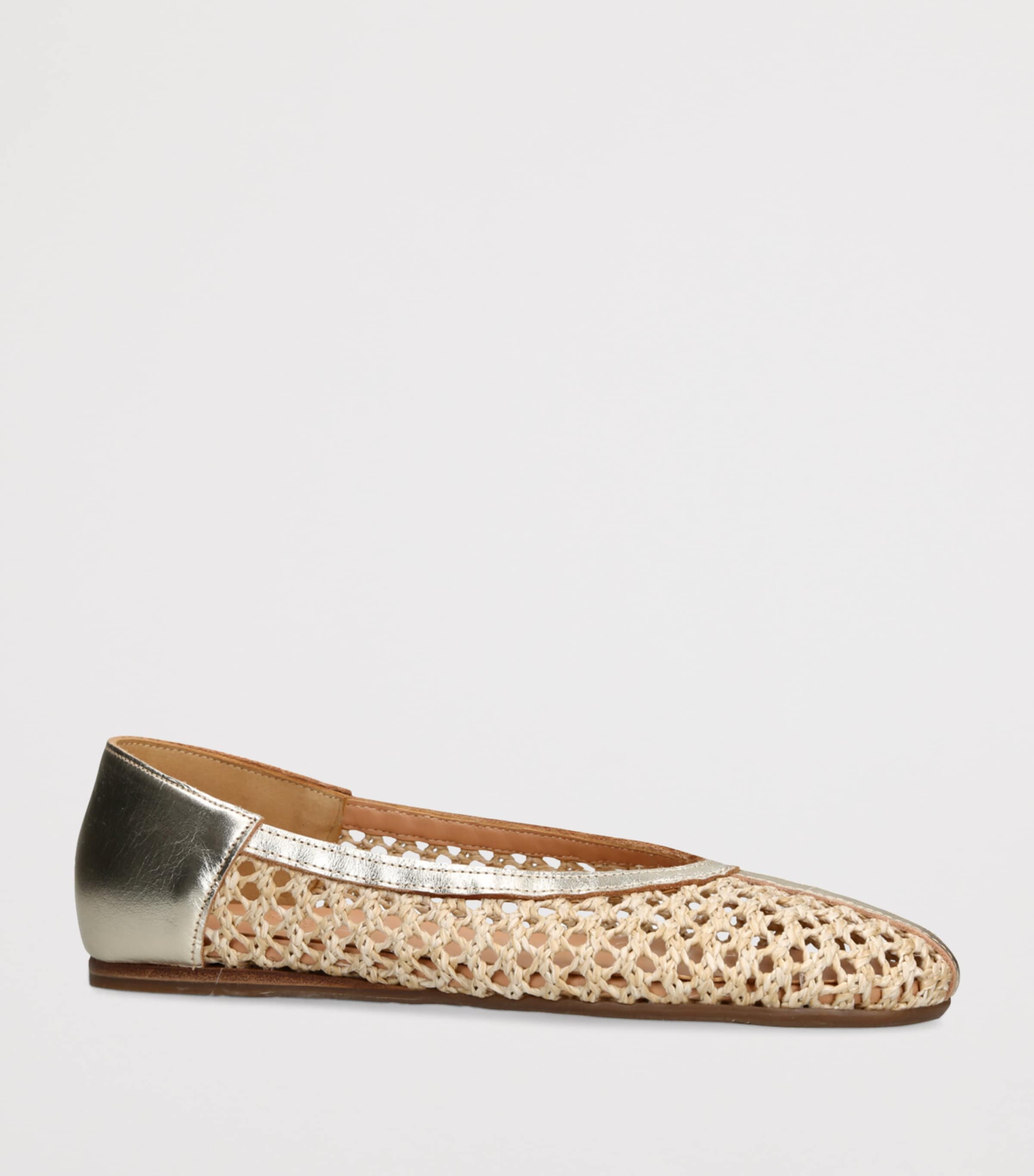 Raffia Leather-Trim Aeropi Ballet Flats GOLD Image 3