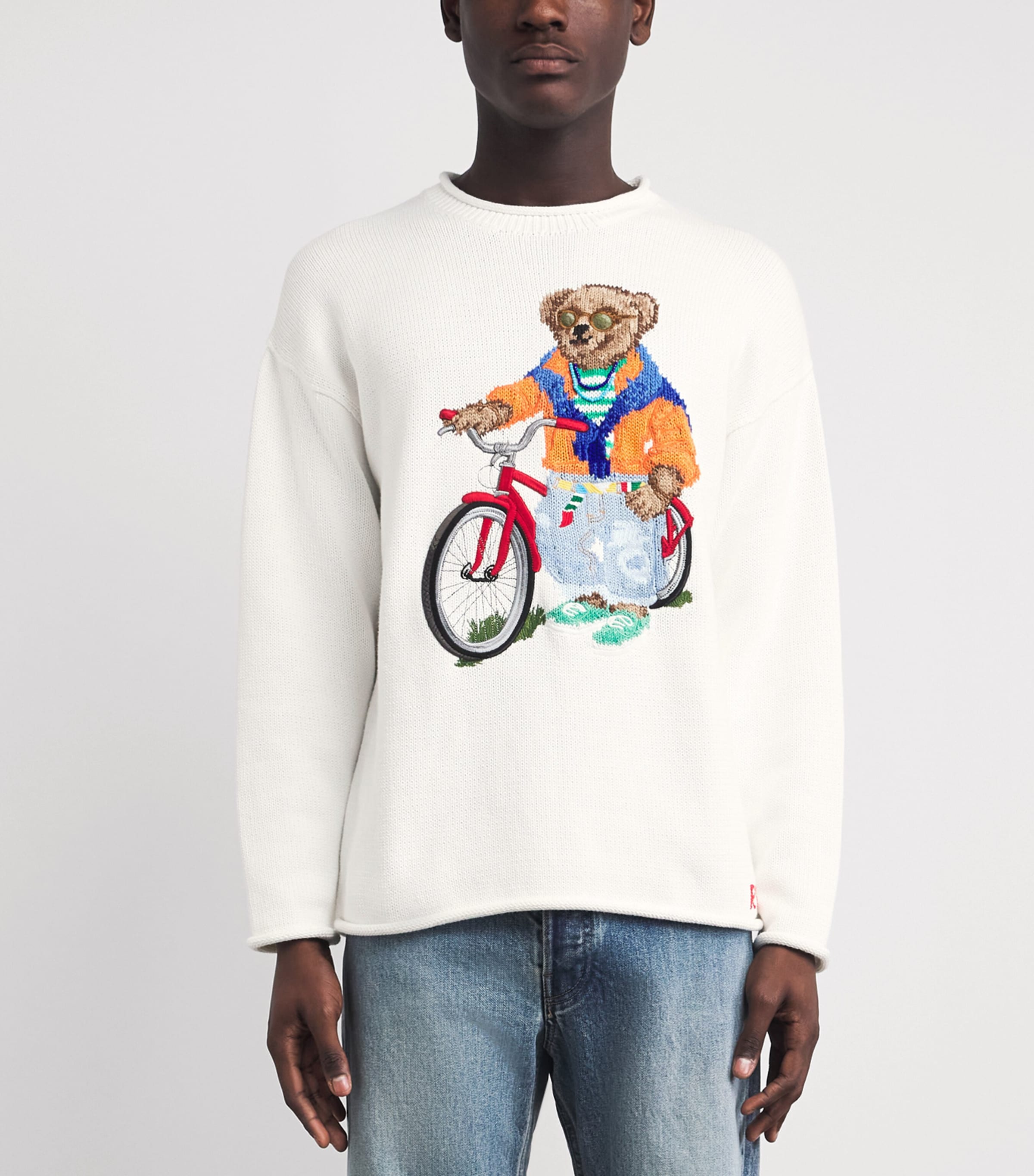 Polo Ralph Lauren Mens Cotton Embroidered Polo Bear Sweater Deckwash White Image 4