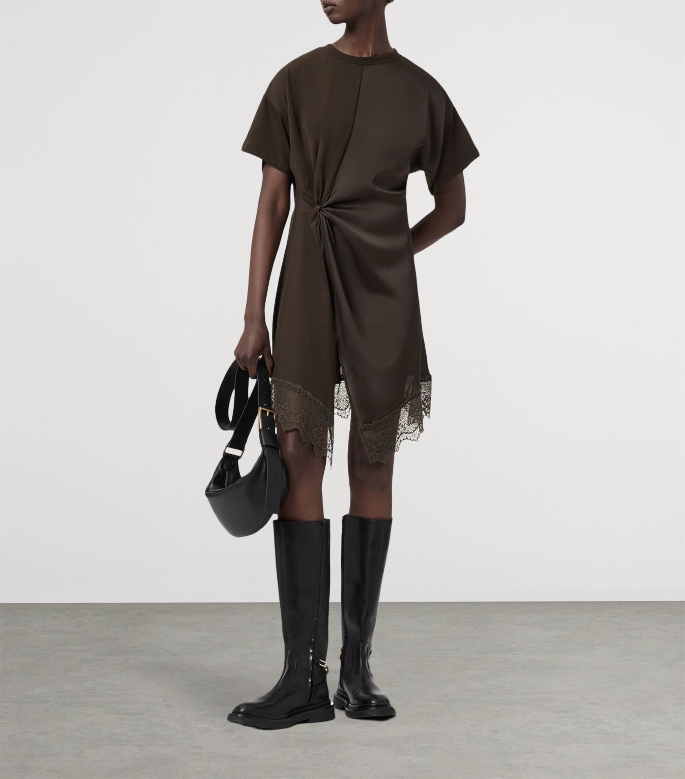 AllSaints Womens Cotton Lana Mini Dress Bottle Brown Image 6