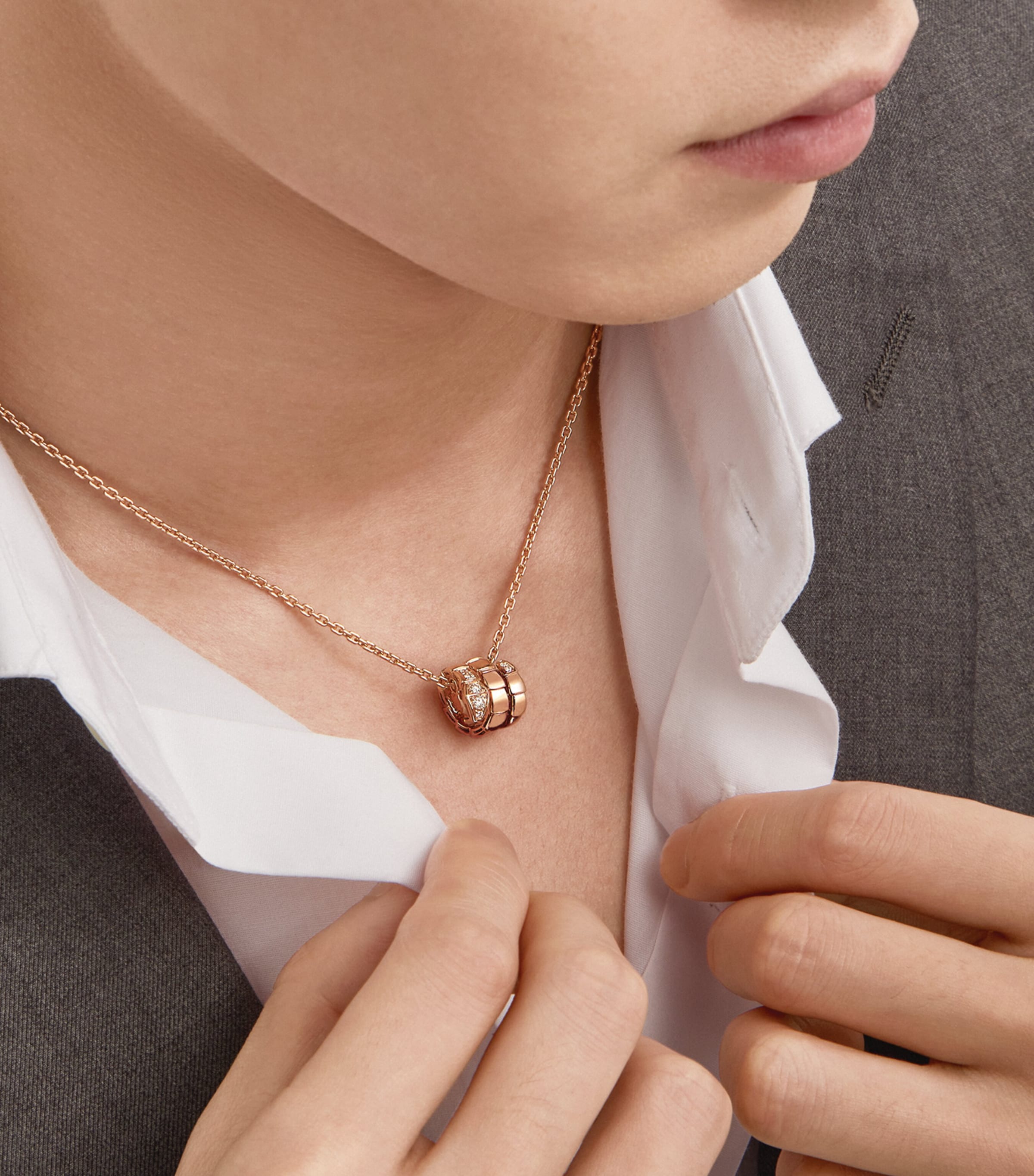 Rose Gold and Demi Pavé Diamond Serpenti Viper Necklace PINK GOLD Image 4
