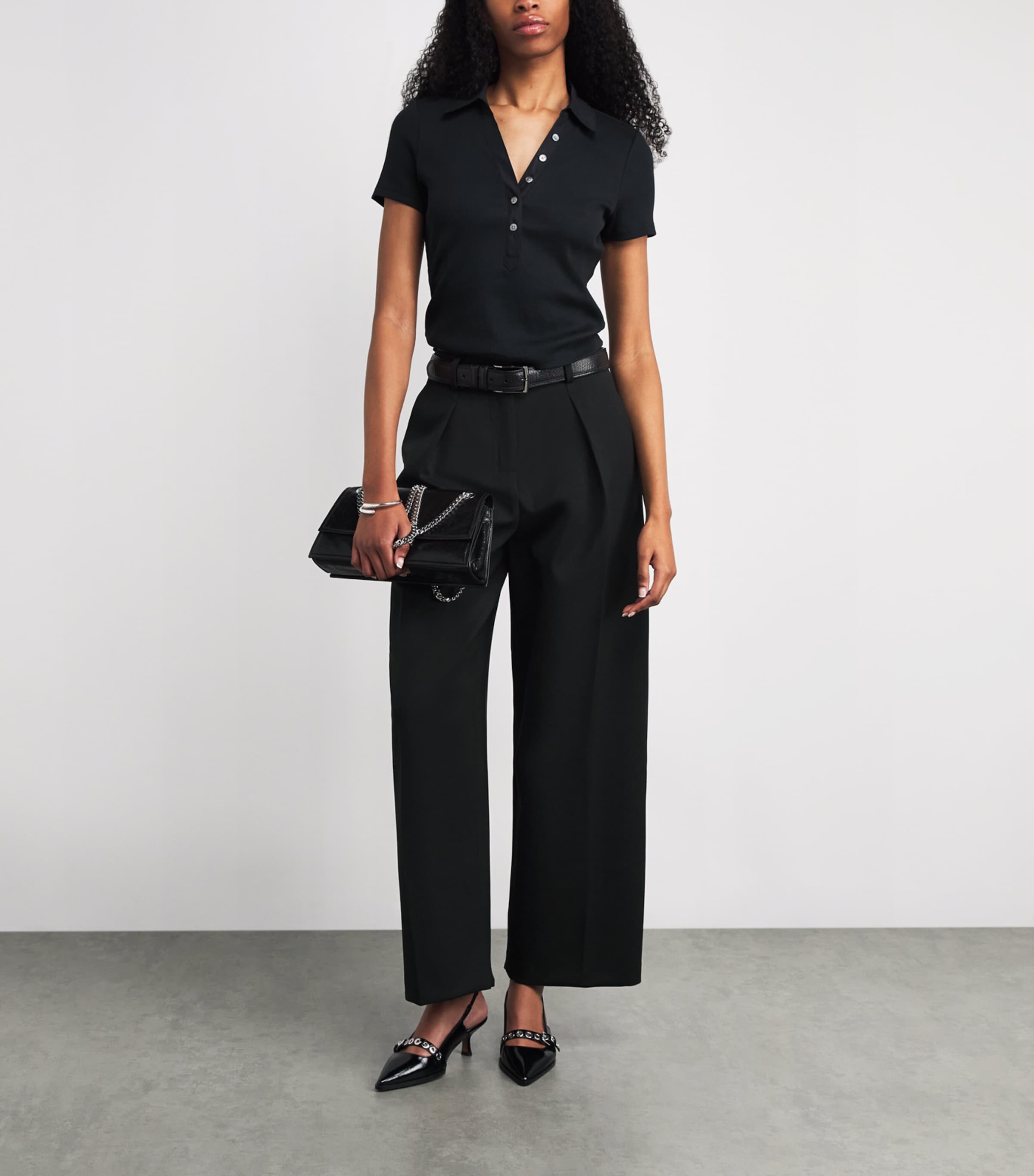 Pleated Wide-Leg Trousers BLACK Image 2