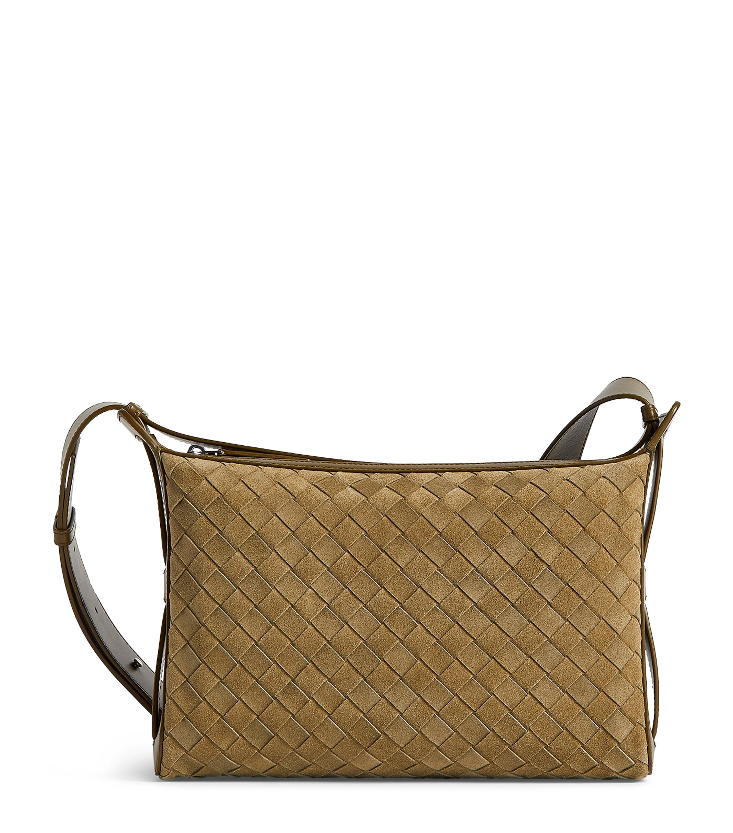 Bottega Veneta Suede Intrecciato Tribeca Cross-body Bag In Gray