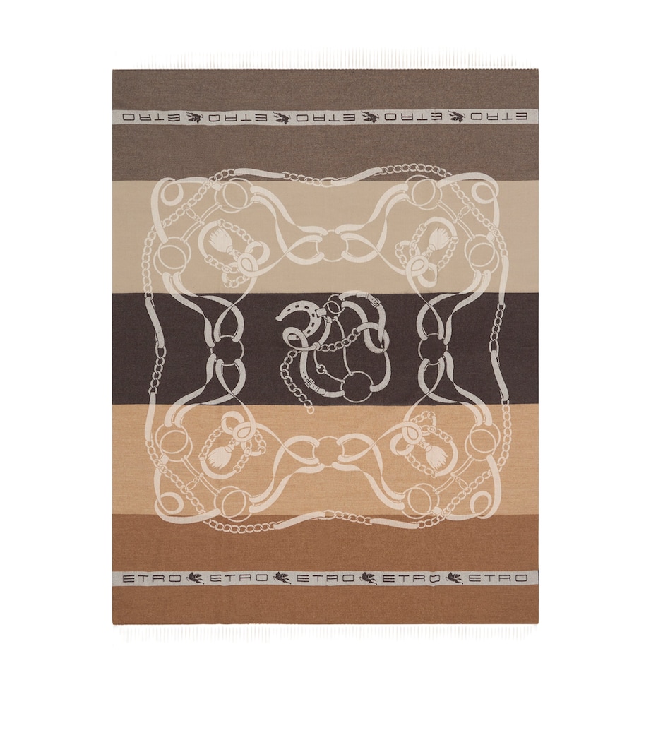 Etro Wool Striped Horses Throw (180cm x 140cm) Grey/brown Image 1