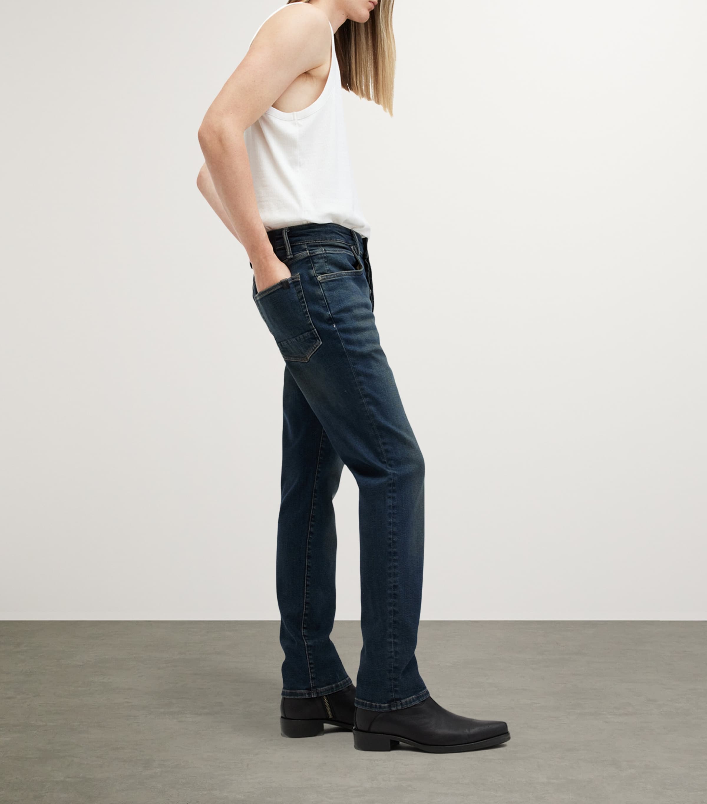 AllSaints Mens Sid Slim Jeans Indigo Blue Image 5