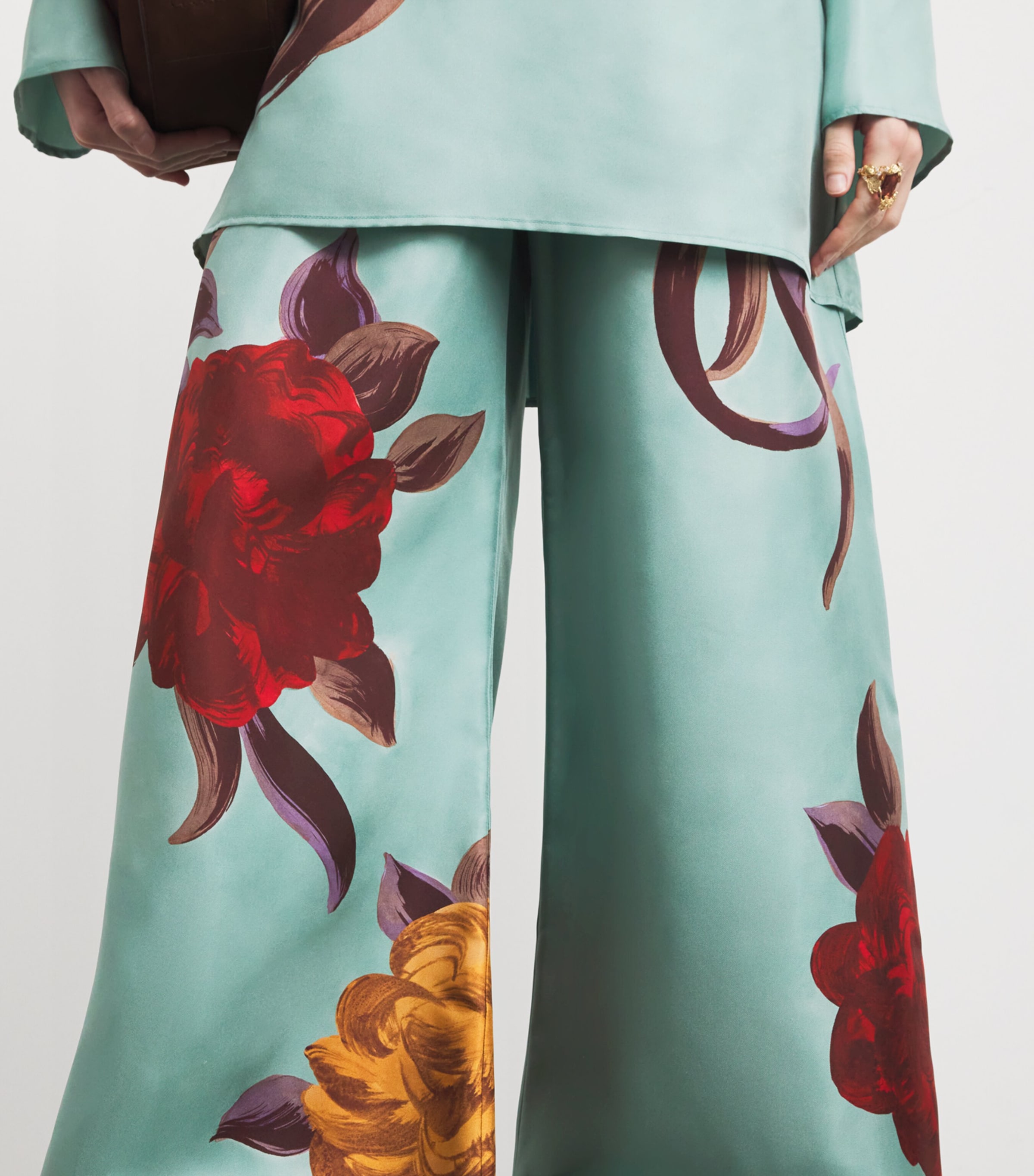 Silk Wide-Leg Palazzo Trousers BU01PEONY PLACEE Image 6